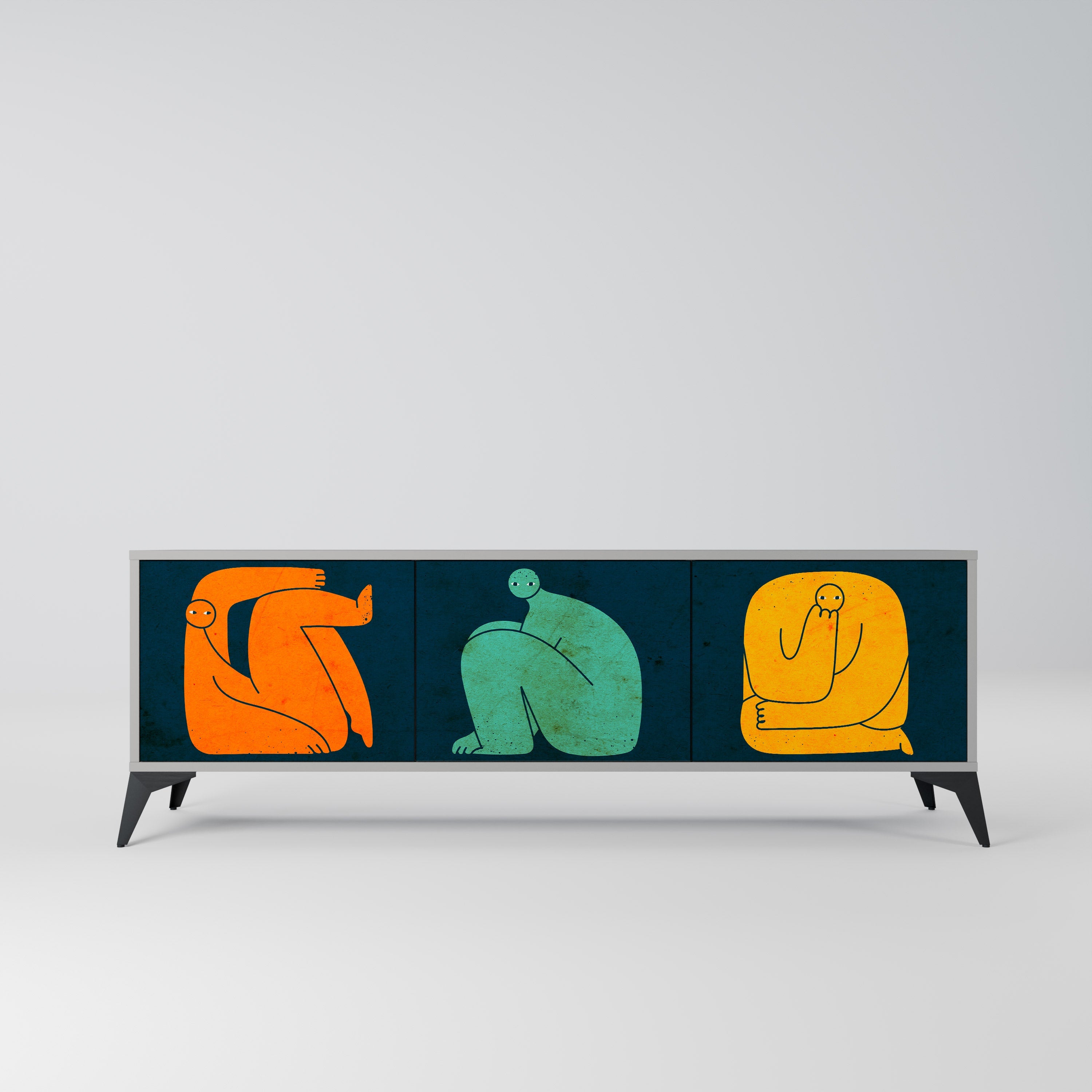 TOGETHER BUT SEPARATELY 3-Door TV Stand in Grey Finish