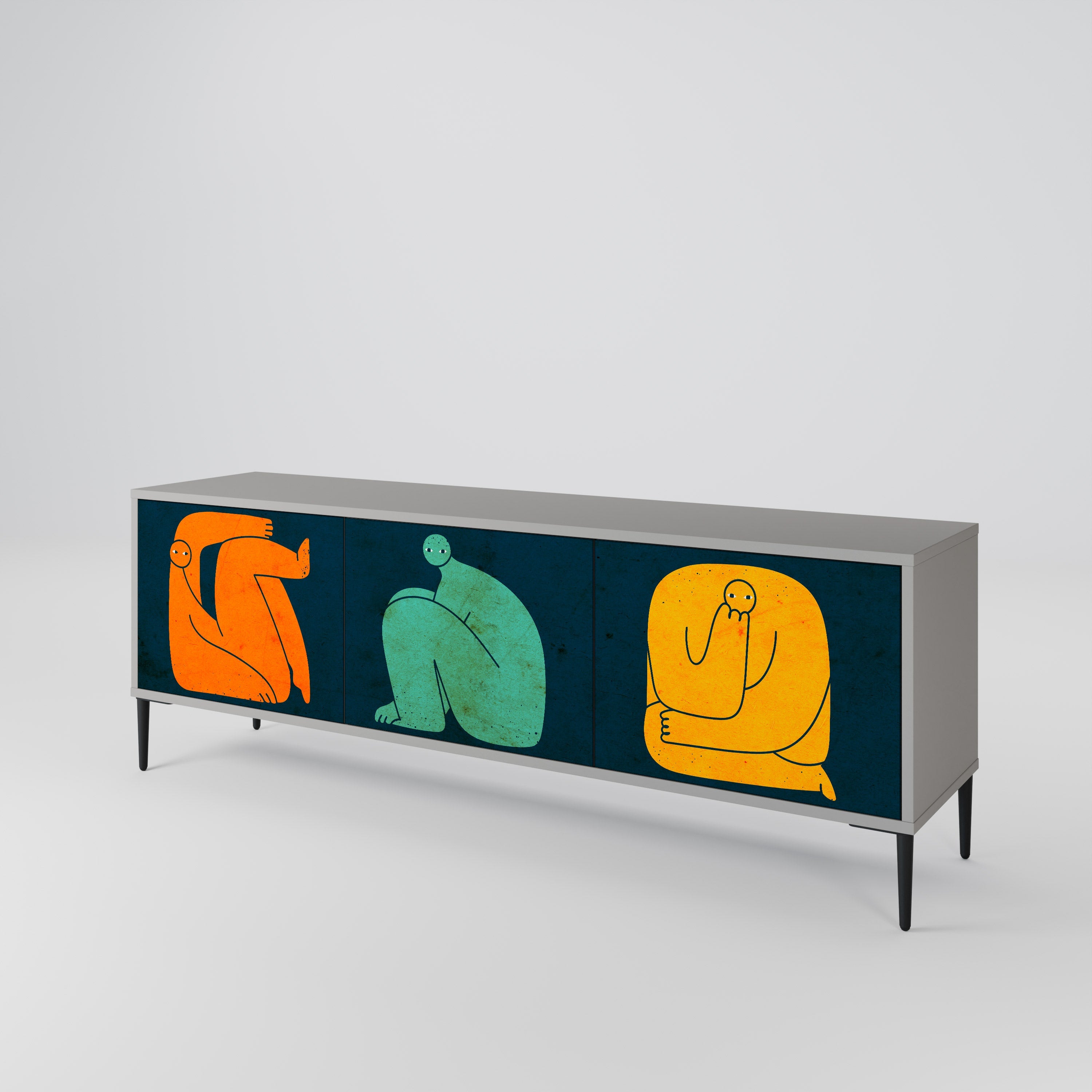 TOGETHER BUT SEPARATELY 3-Door TV Stand in Grey Finish