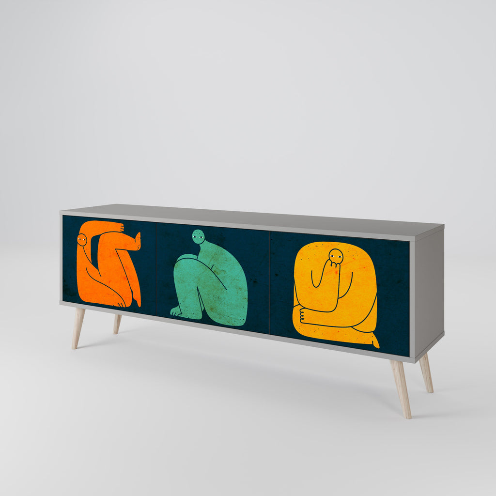 TOGETHER BUT SEPARATELY 3-Door TV Stand in Grey Finish