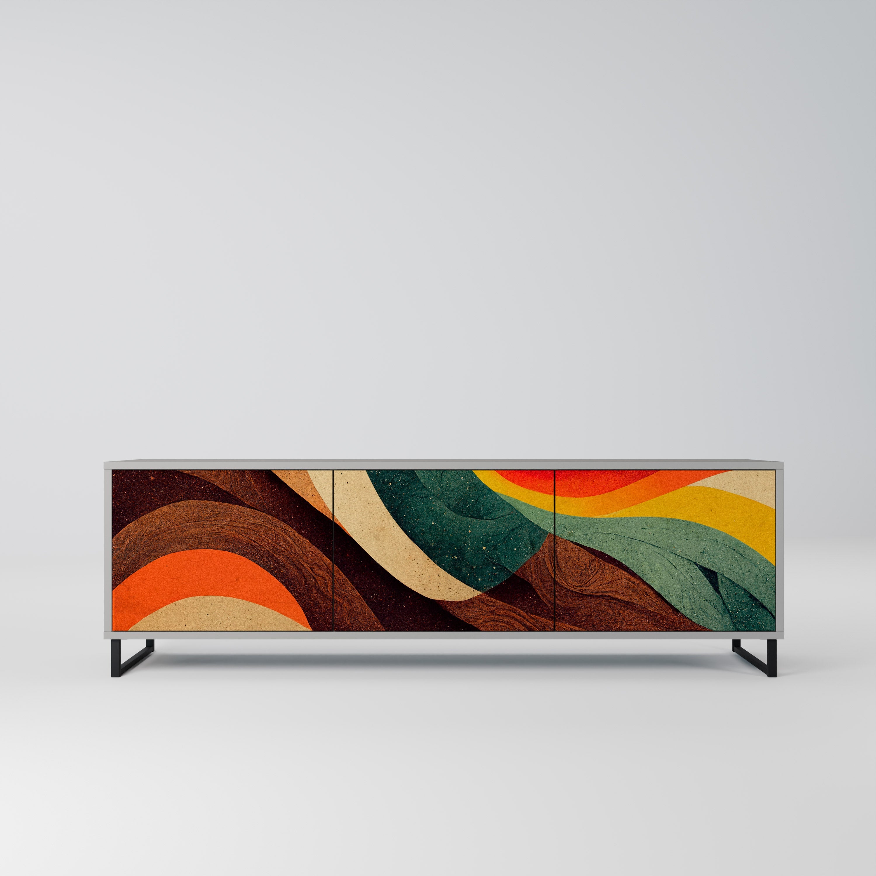 COLORFUL STRANDS 3-Door TV Stand in Grey Finish