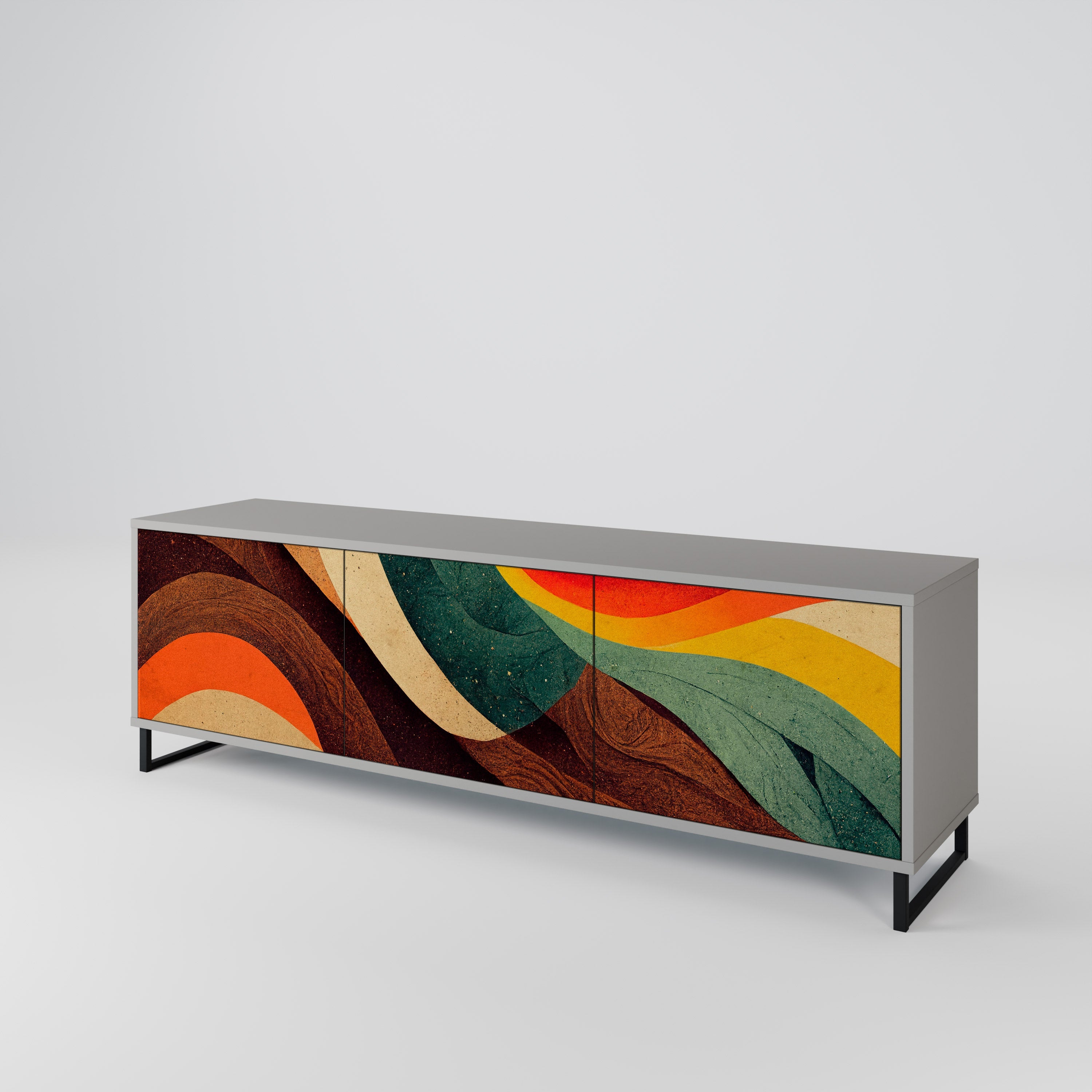 COLORFUL STRANDS 3-Door TV Stand in Grey Finish