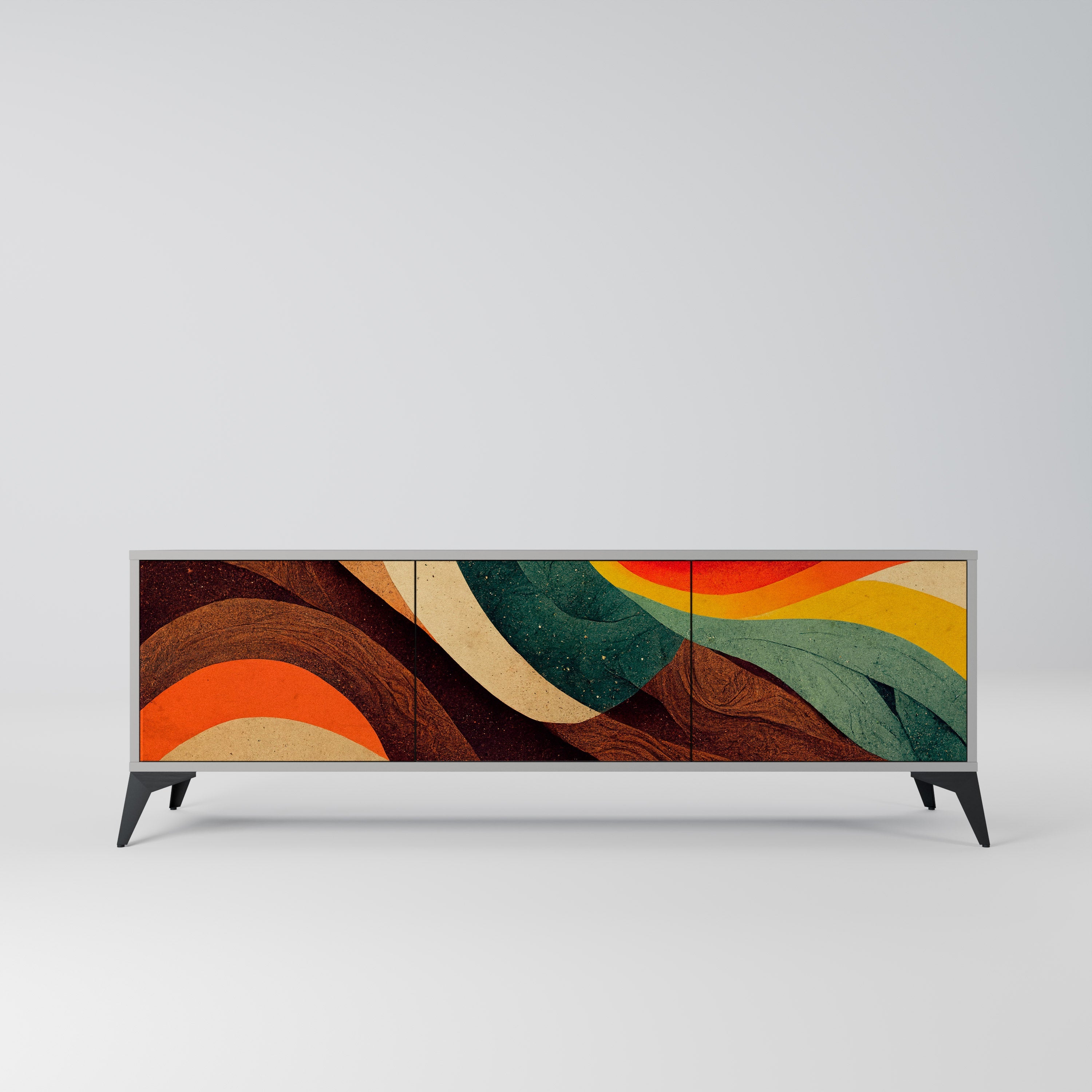 COLORFUL STRANDS 3-Door TV Stand in Grey Finish