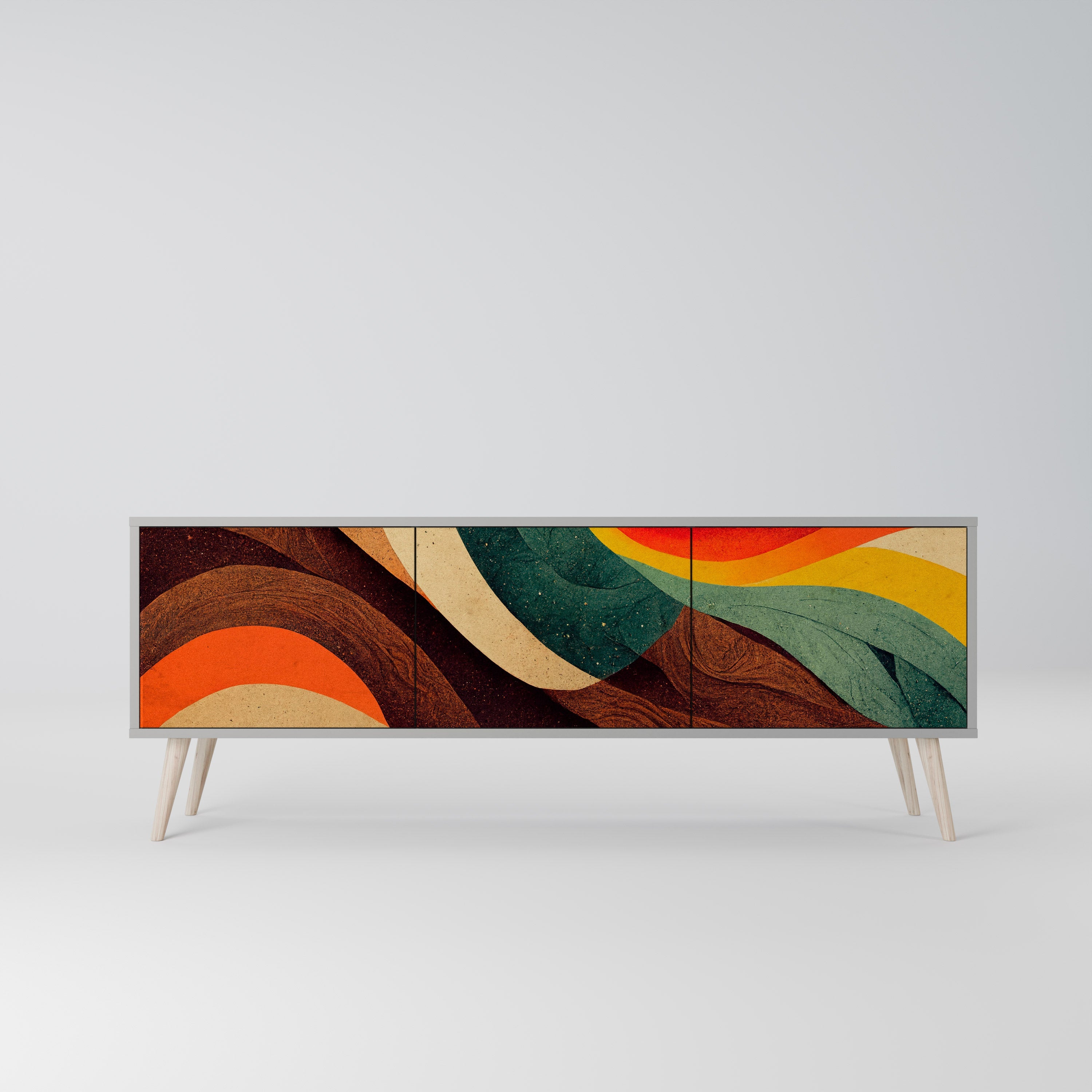 COLORFUL STRANDS 3-Door TV Stand in Grey Finish