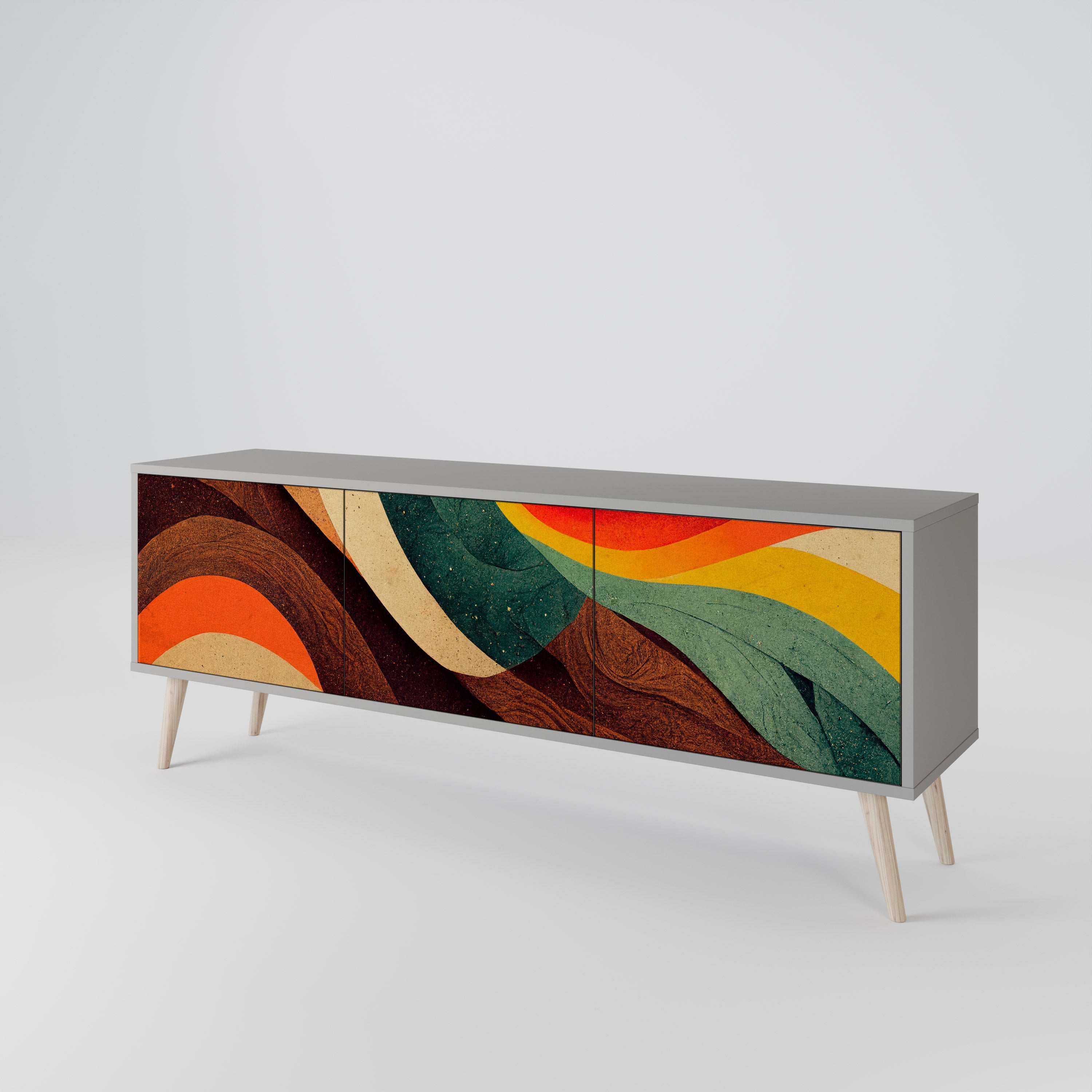 COLORFUL STRANDS 3-Door TV Stand in Grey Finish
