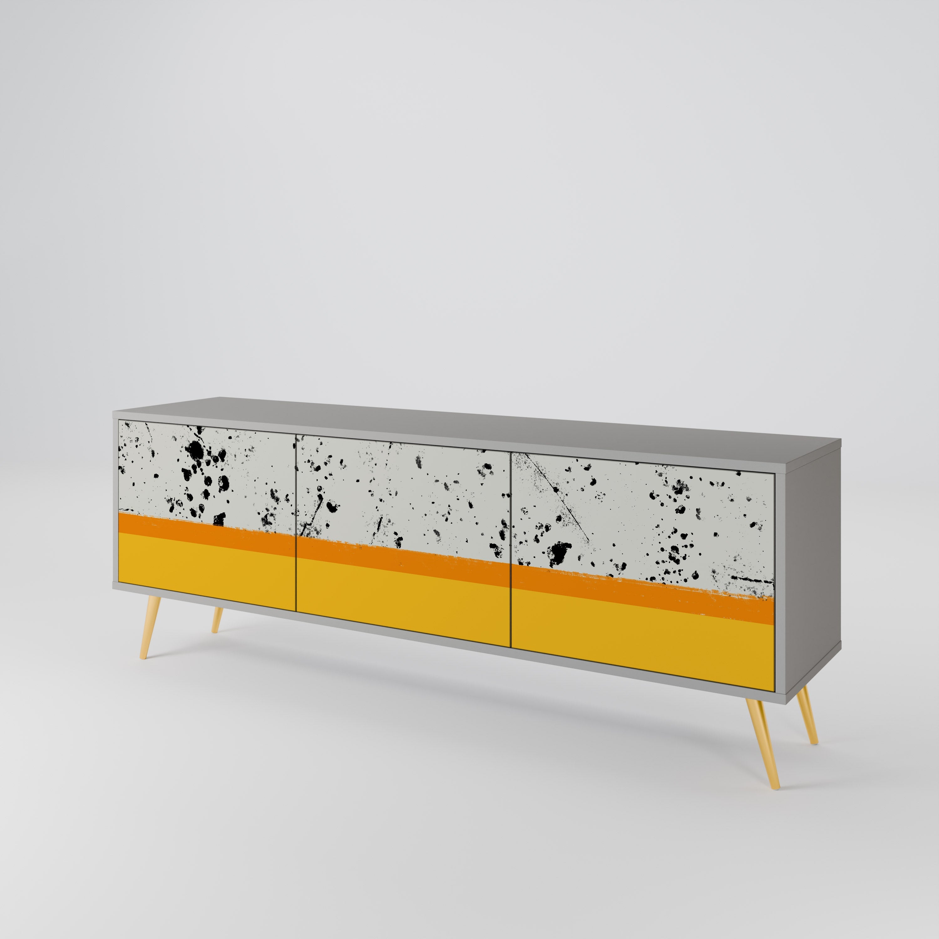 DYED BY ORANGE 3-Door TV Stand in Grey Finish