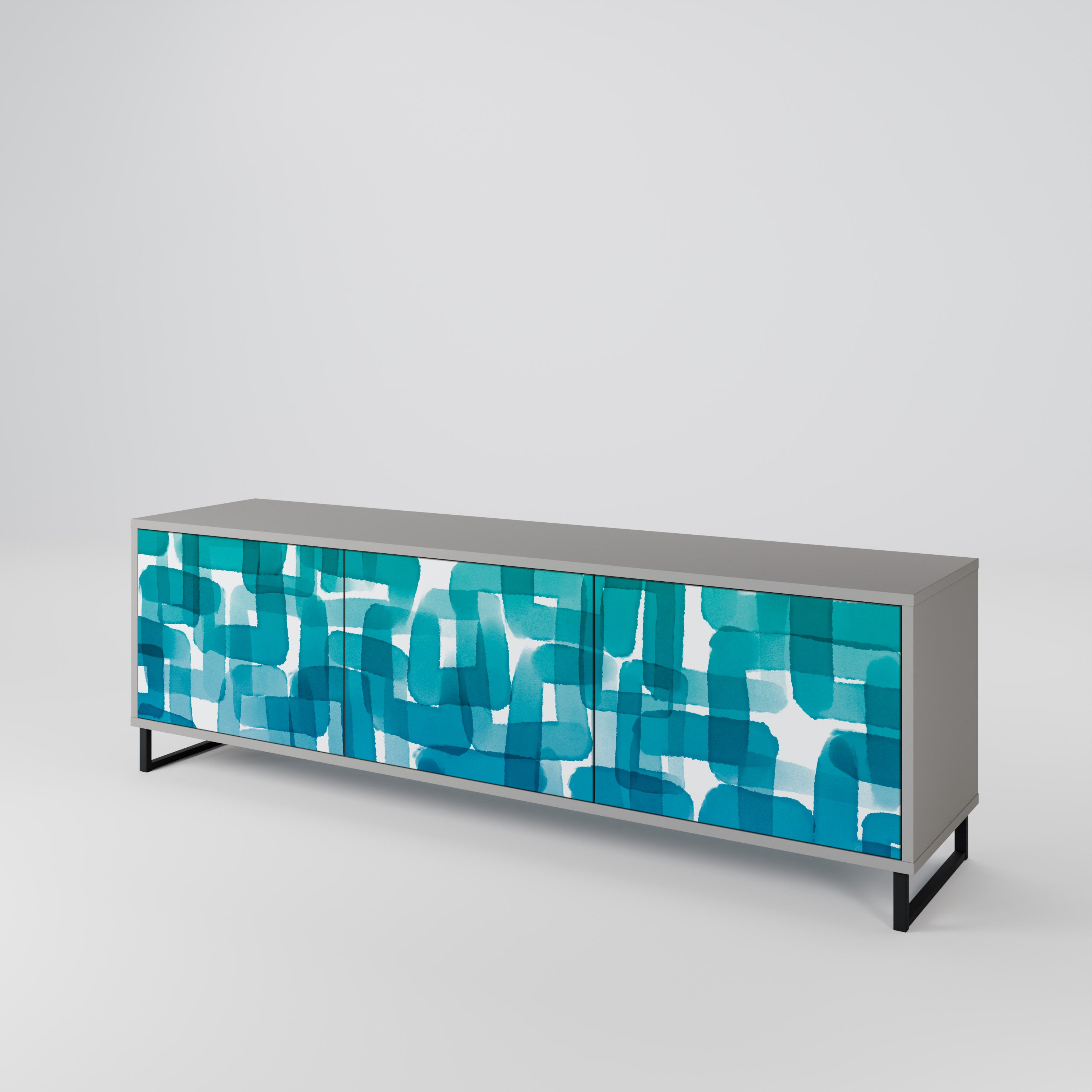 TURQUOISE RECTANGLES 3-Door TV Cabinet