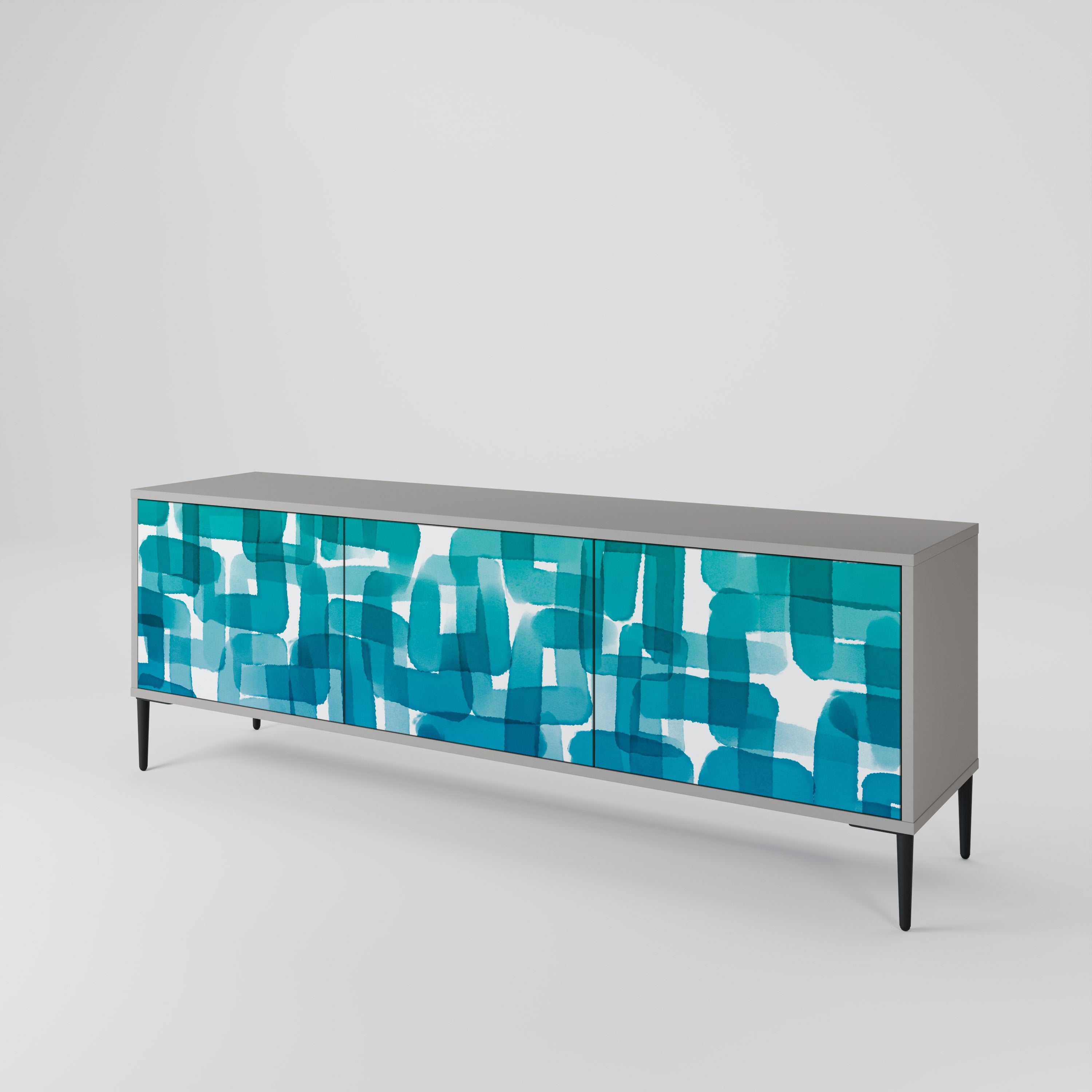 TURQUOISE RECTANGLES 3-Door TV Cabinet