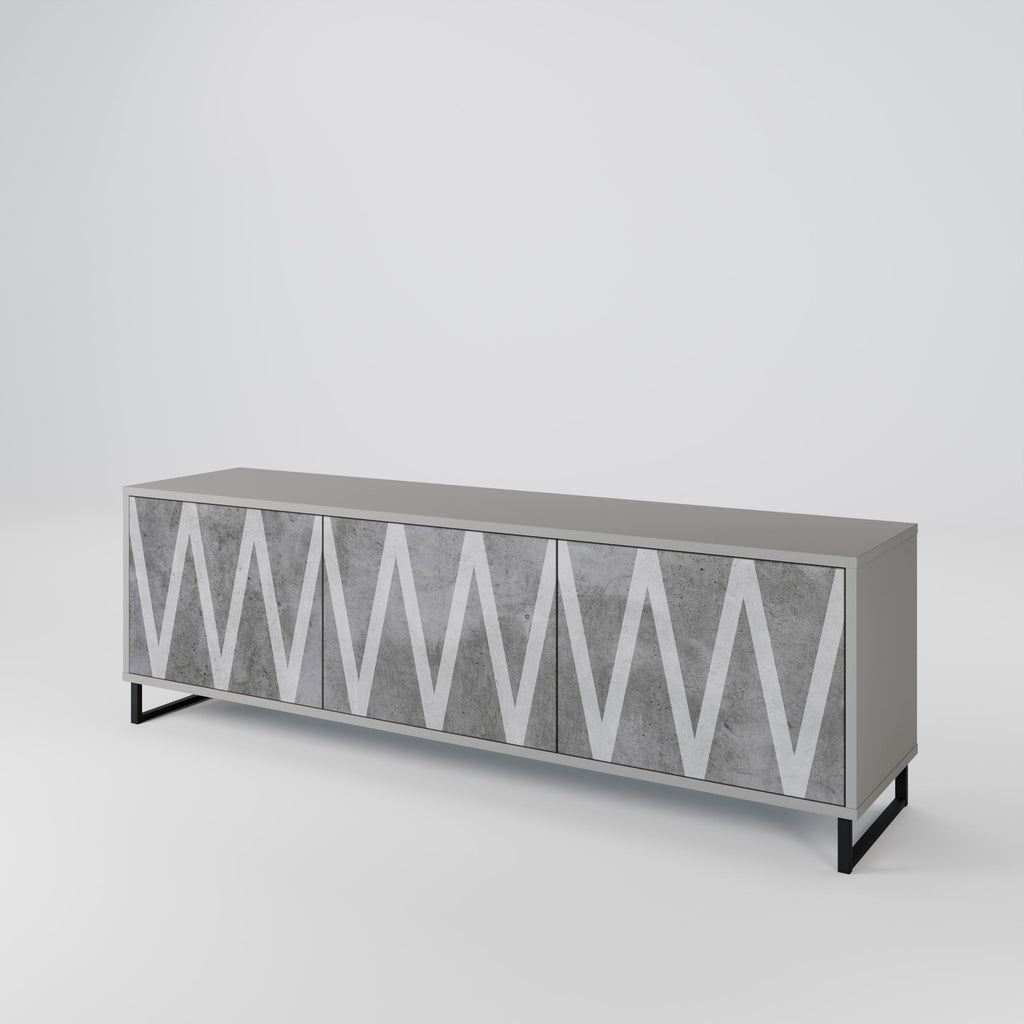 SOLID ZIG ZAG 3-Door TV Stand in Grey Finish