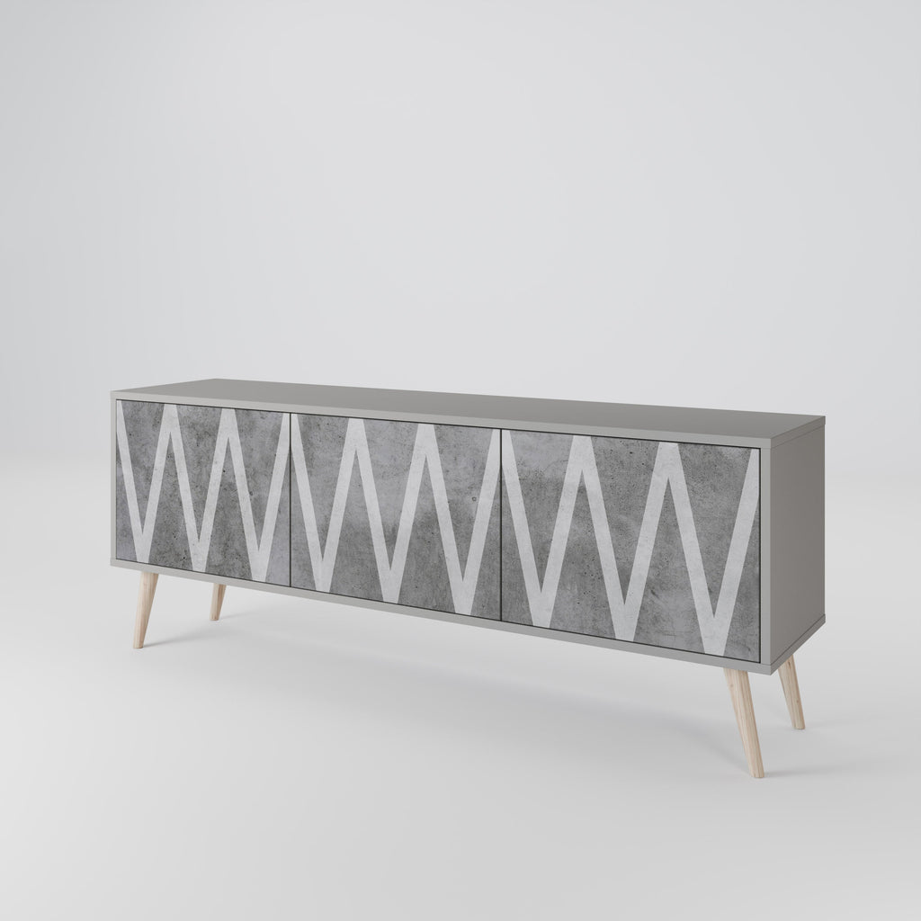 SOLID ZIG ZAG 3-Door TV Stand in Grey Finish