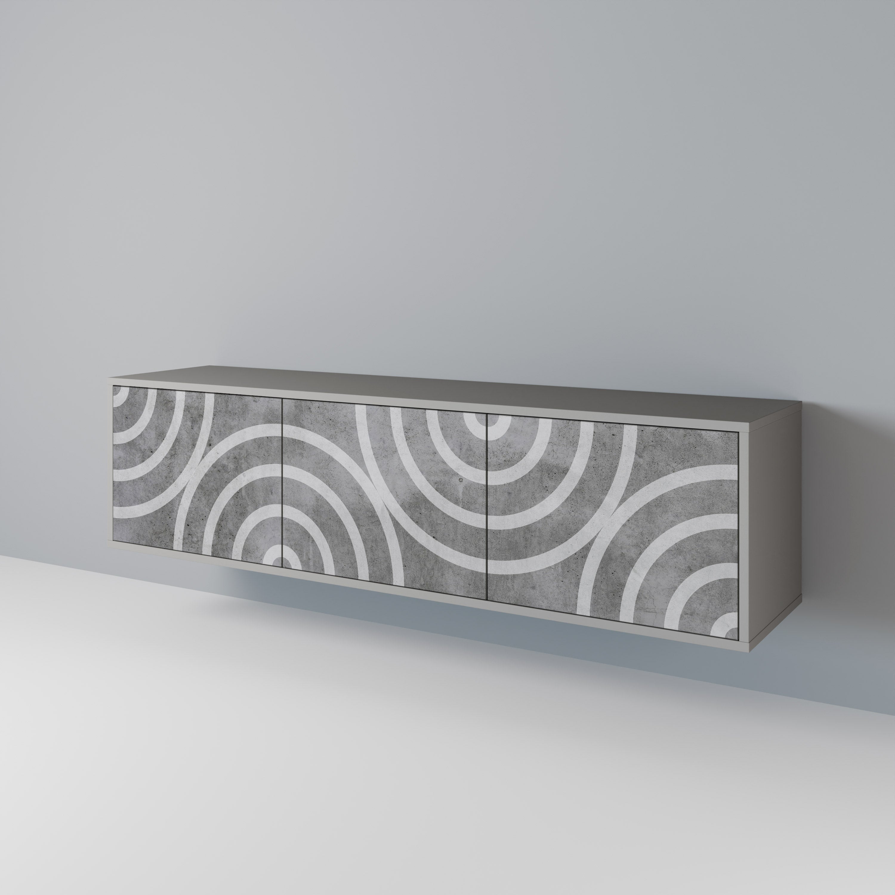 Βάση τηλεόρασης CIRCLE CONCRETE με 3 πόρτες σε γκρι φινίρισμα