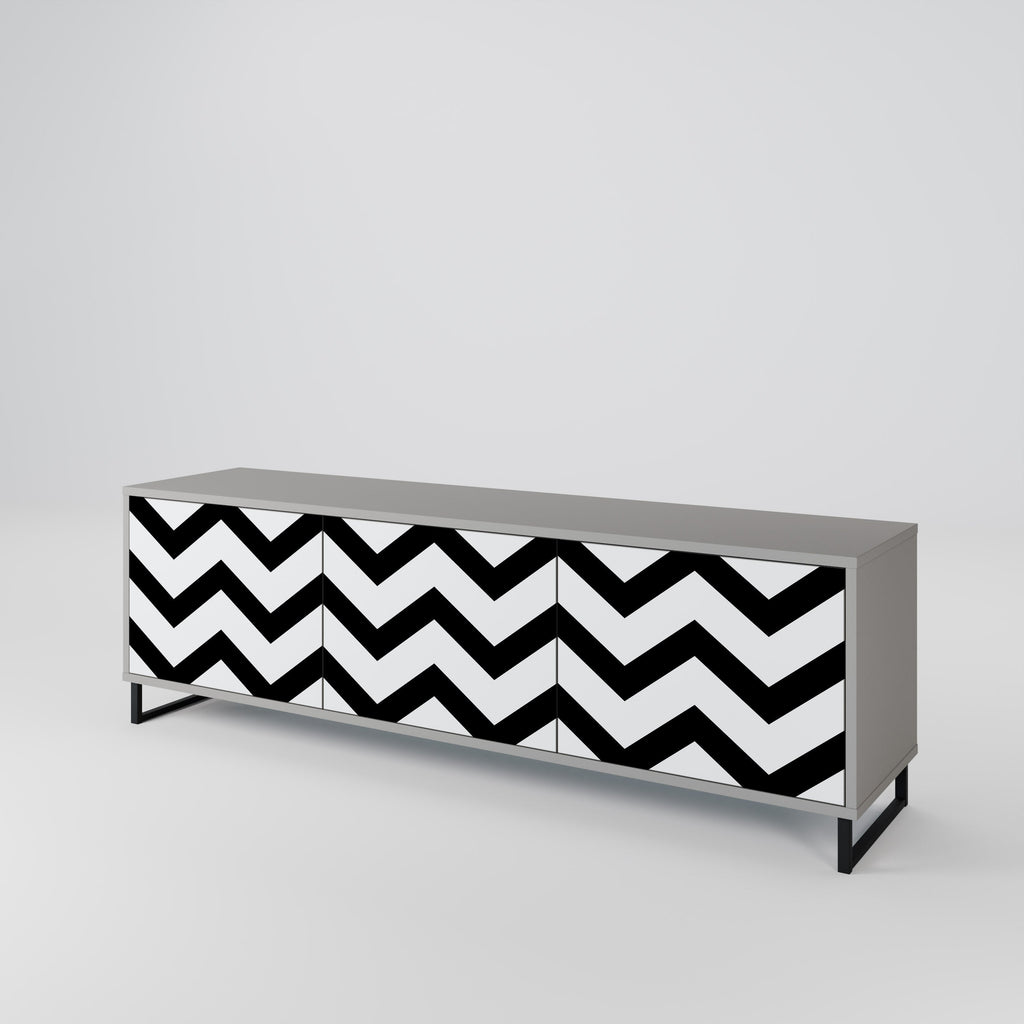 Βάση τηλεόρασης CLASSIC ZIG ZAG με 3 πόρτες σε γκρι φινίρισμα