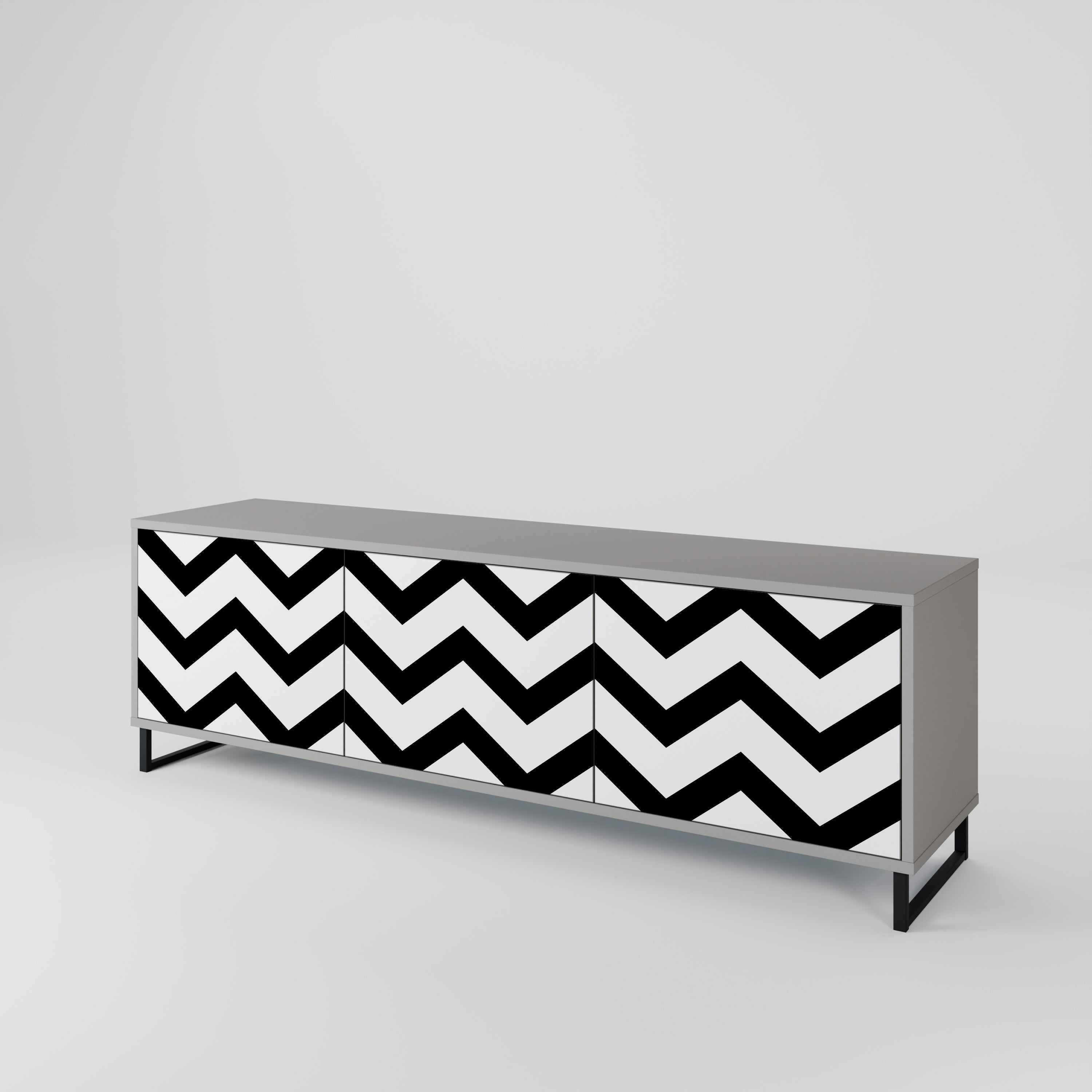 Βάση τηλεόρασης CLASSIC ZIG ZAG με 3 πόρτες σε γκρι φινίρισμα
