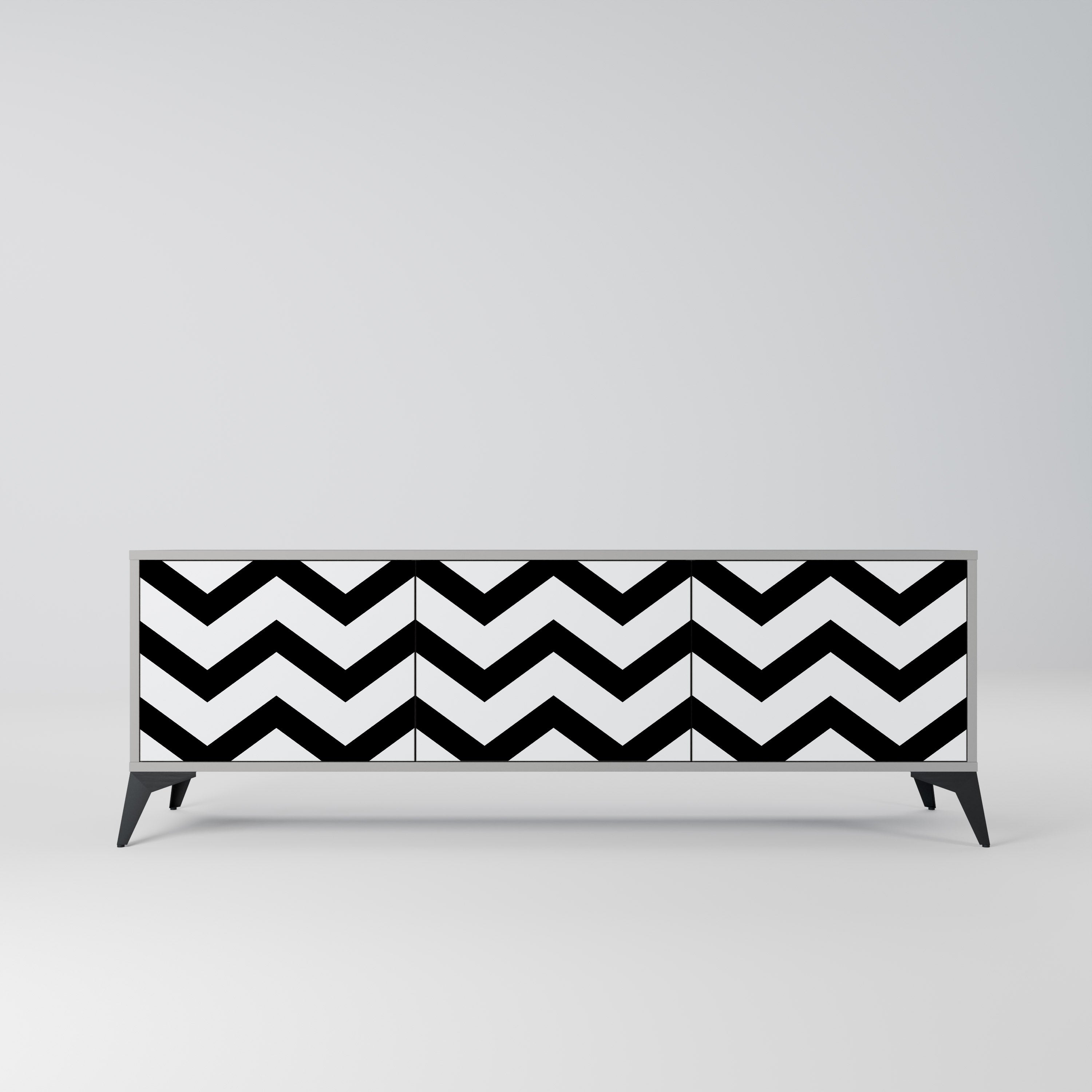Βάση τηλεόρασης CLASSIC ZIG ZAG με 3 πόρτες σε γκρι φινίρισμα