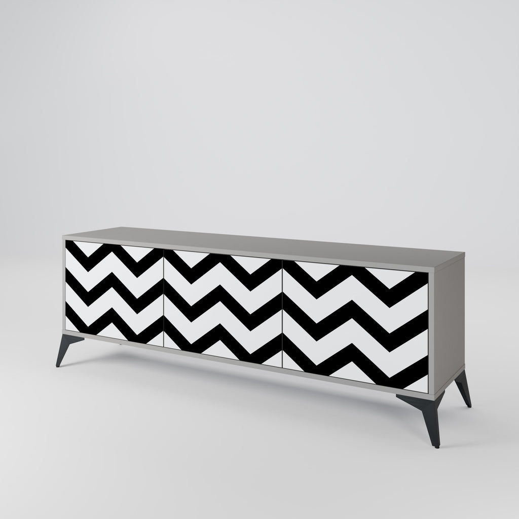 Βάση τηλεόρασης CLASSIC ZIG ZAG με 3 πόρτες σε γκρι φινίρισμα