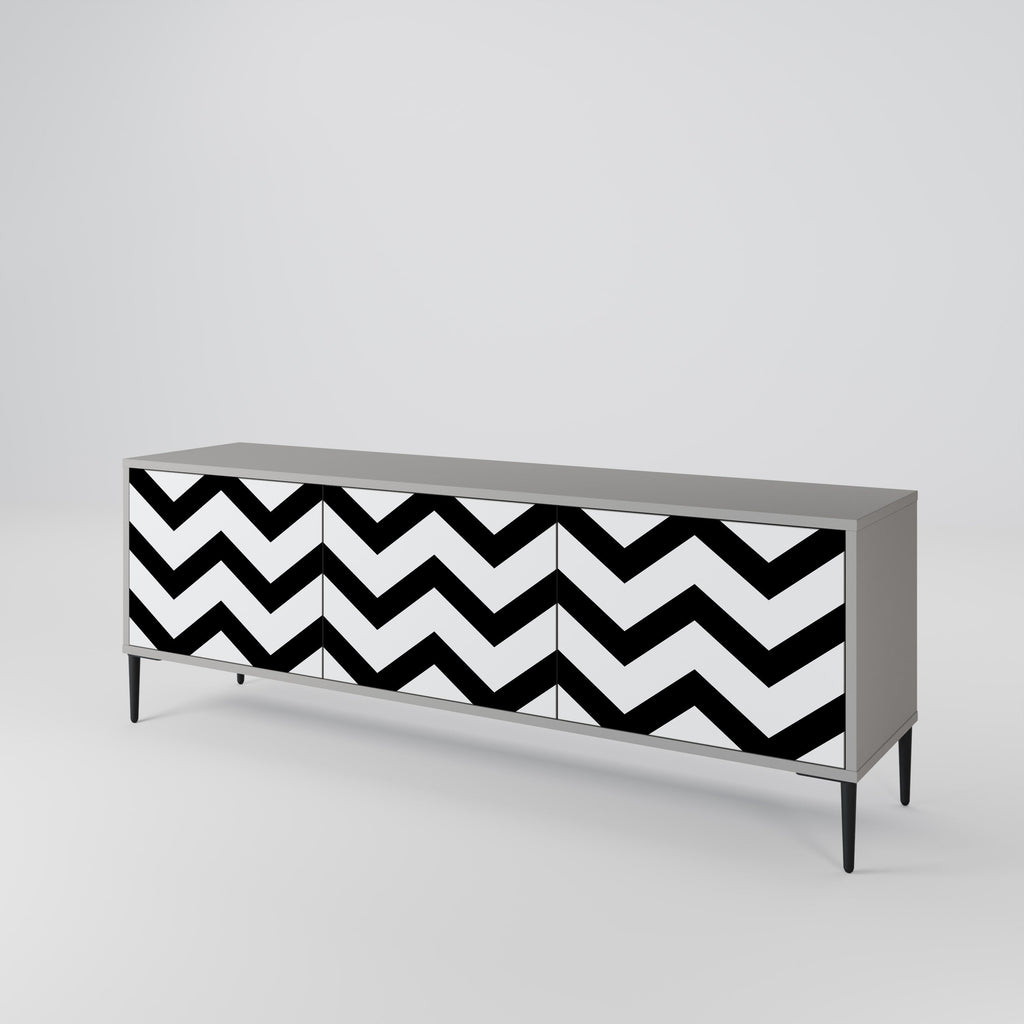 Βάση τηλεόρασης CLASSIC ZIG ZAG με 3 πόρτες σε γκρι φινίρισμα