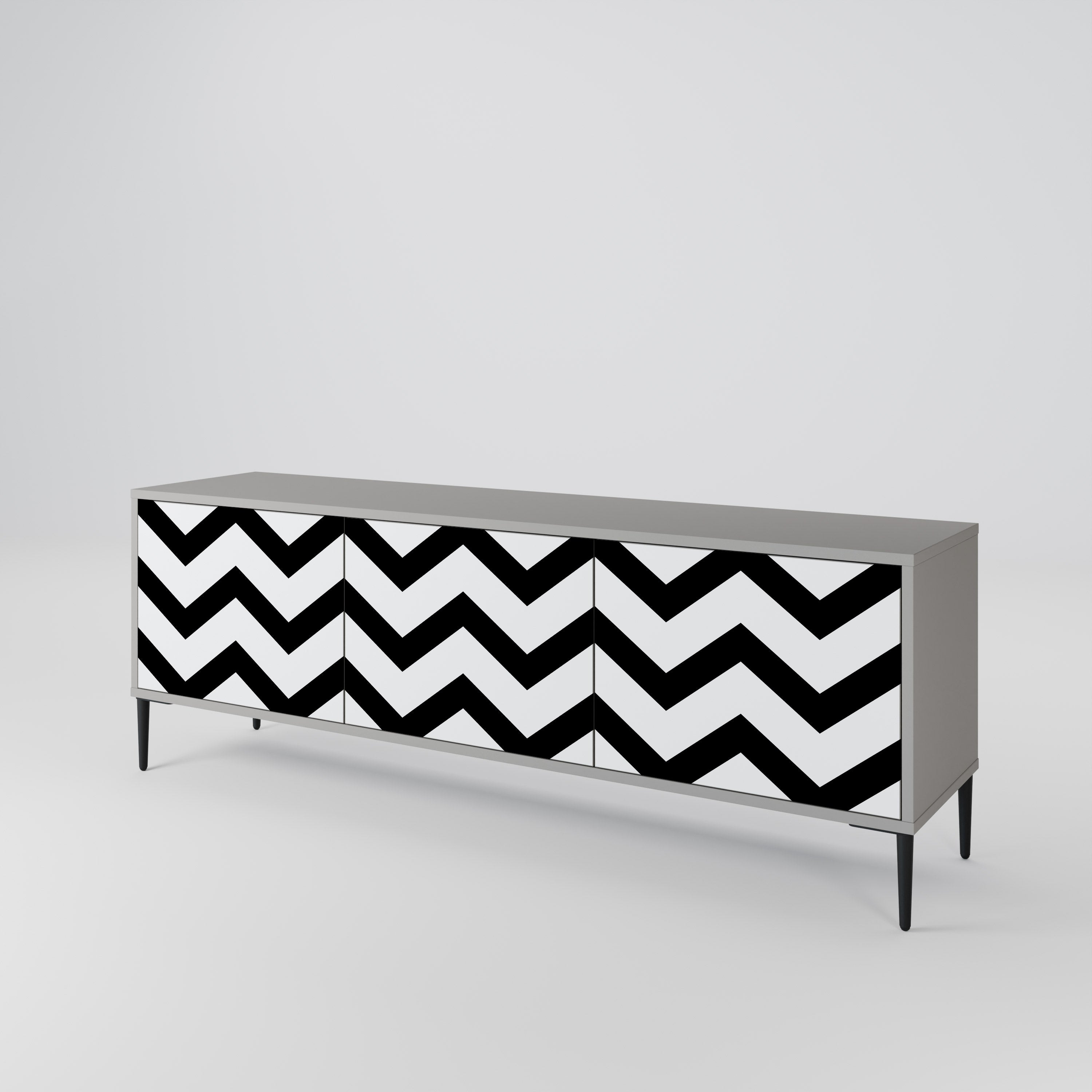 Βάση τηλεόρασης CLASSIC ZIG ZAG με 3 πόρτες σε γκρι φινίρισμα