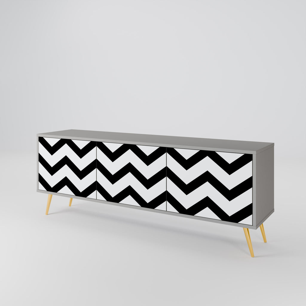 Βάση τηλεόρασης CLASSIC ZIG ZAG με 3 πόρτες σε γκρι φινίρισμα