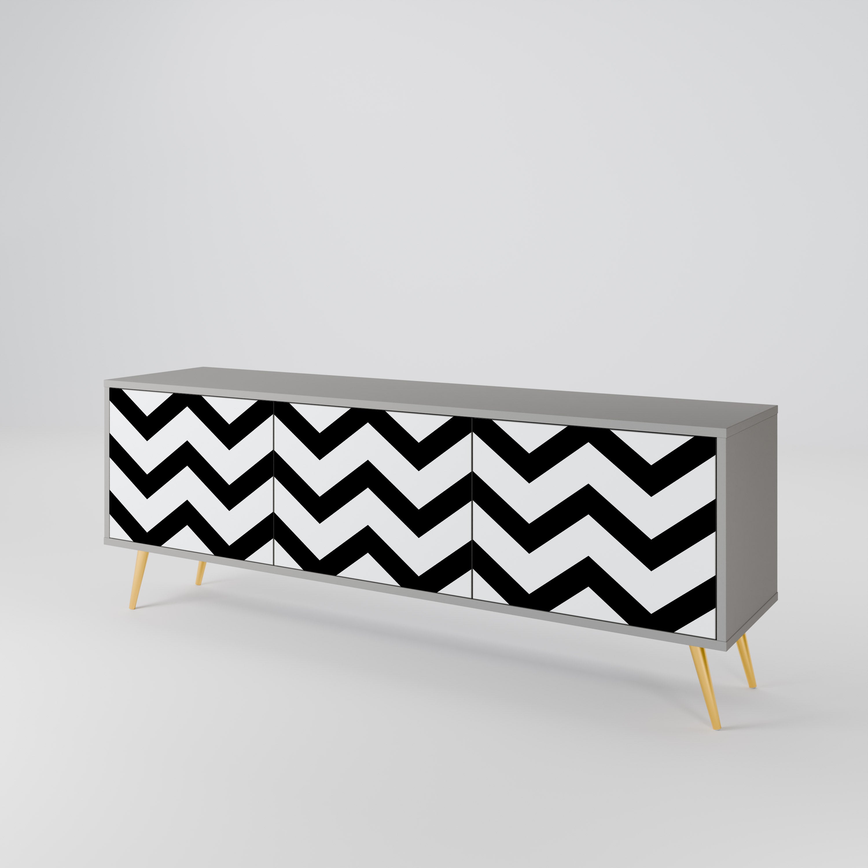 Βάση τηλεόρασης CLASSIC ZIG ZAG με 3 πόρτες σε γκρι φινίρισμα