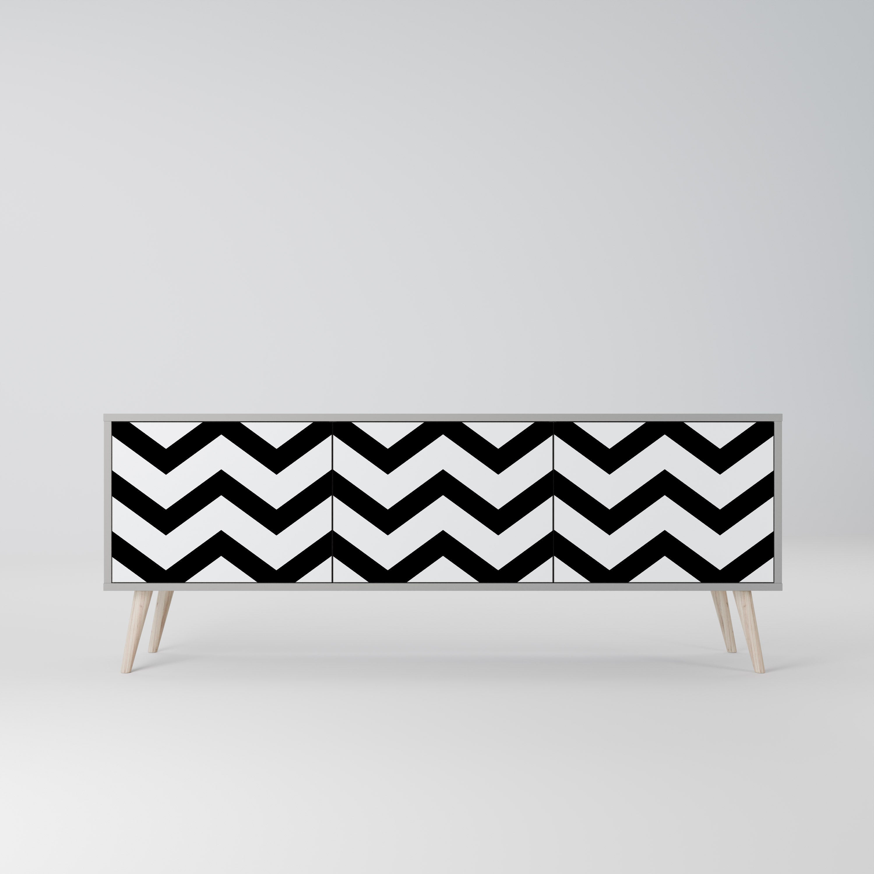 Βάση τηλεόρασης CLASSIC ZIG ZAG με 3 πόρτες σε γκρι φινίρισμα
