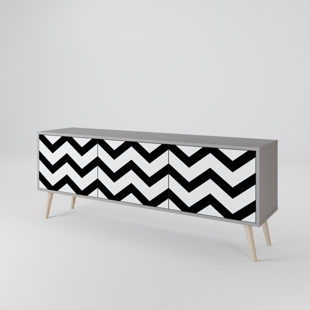 Βάση τηλεόρασης CLASSIC ZIG ZAG με 3 πόρτες σε γκρι φινίρισμα