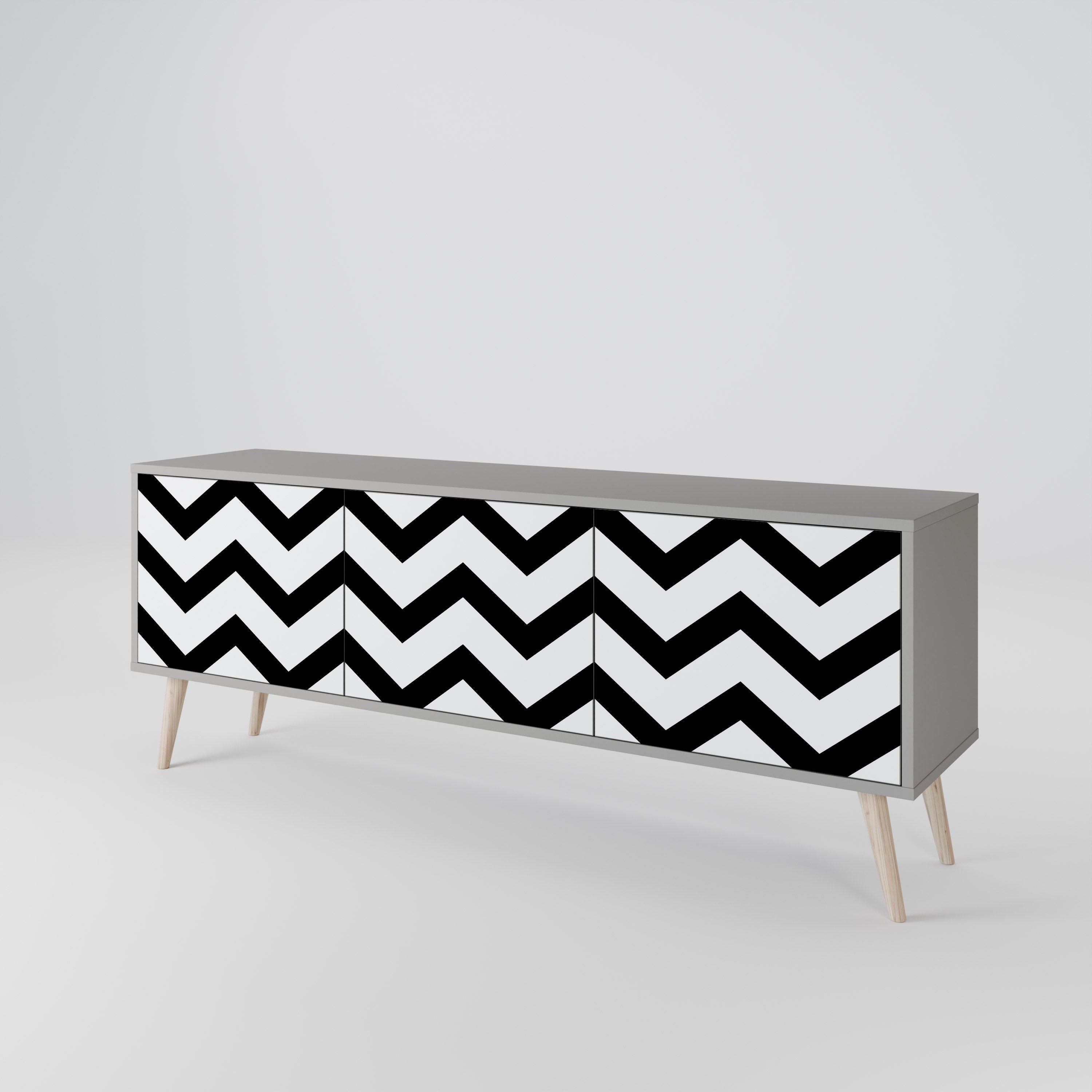 Βάση τηλεόρασης CLASSIC ZIG ZAG με 3 πόρτες σε γκρι φινίρισμα