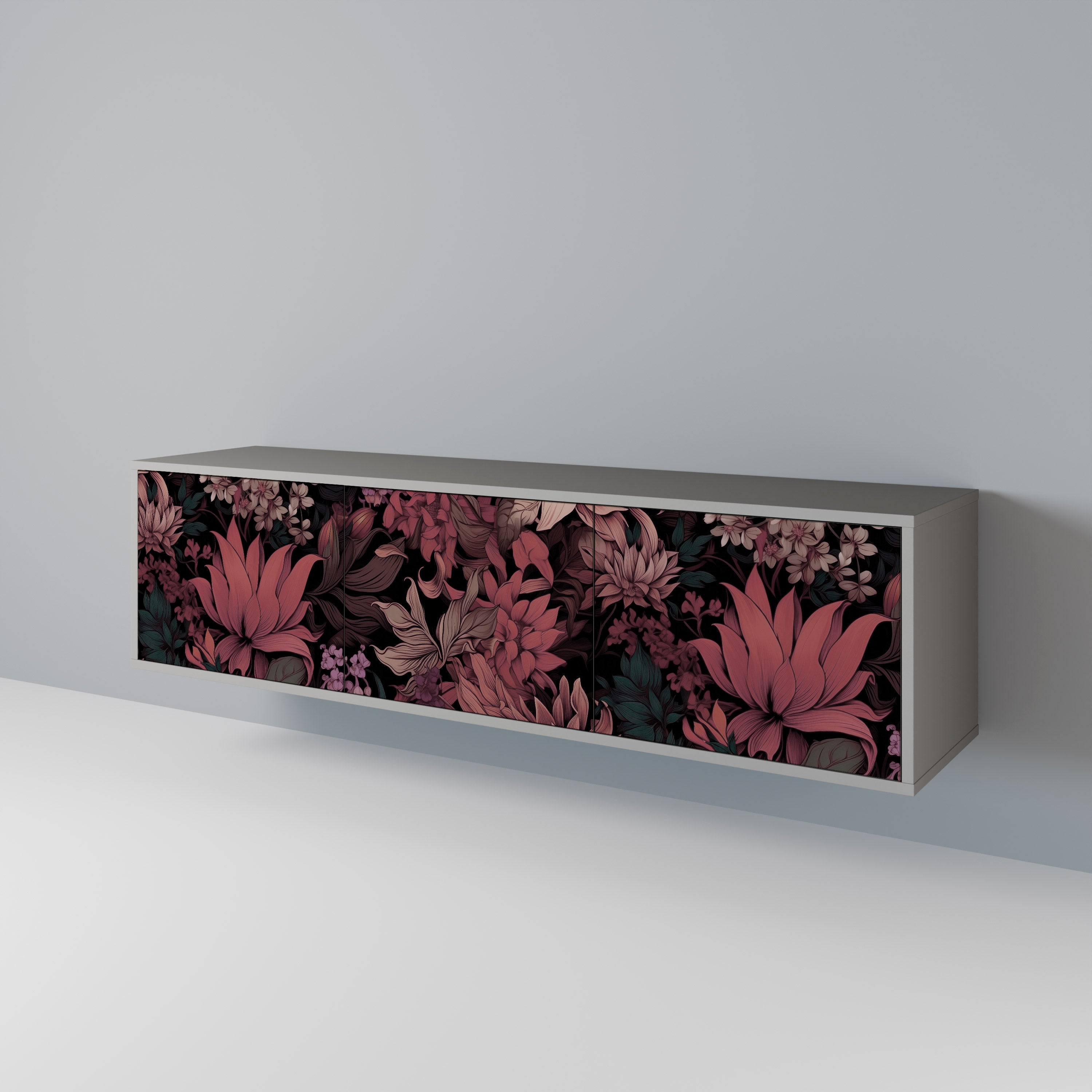 Βάση τηλεόρασης FLORAL WHISPER 3θυρη σε γκρι φινίρισμα