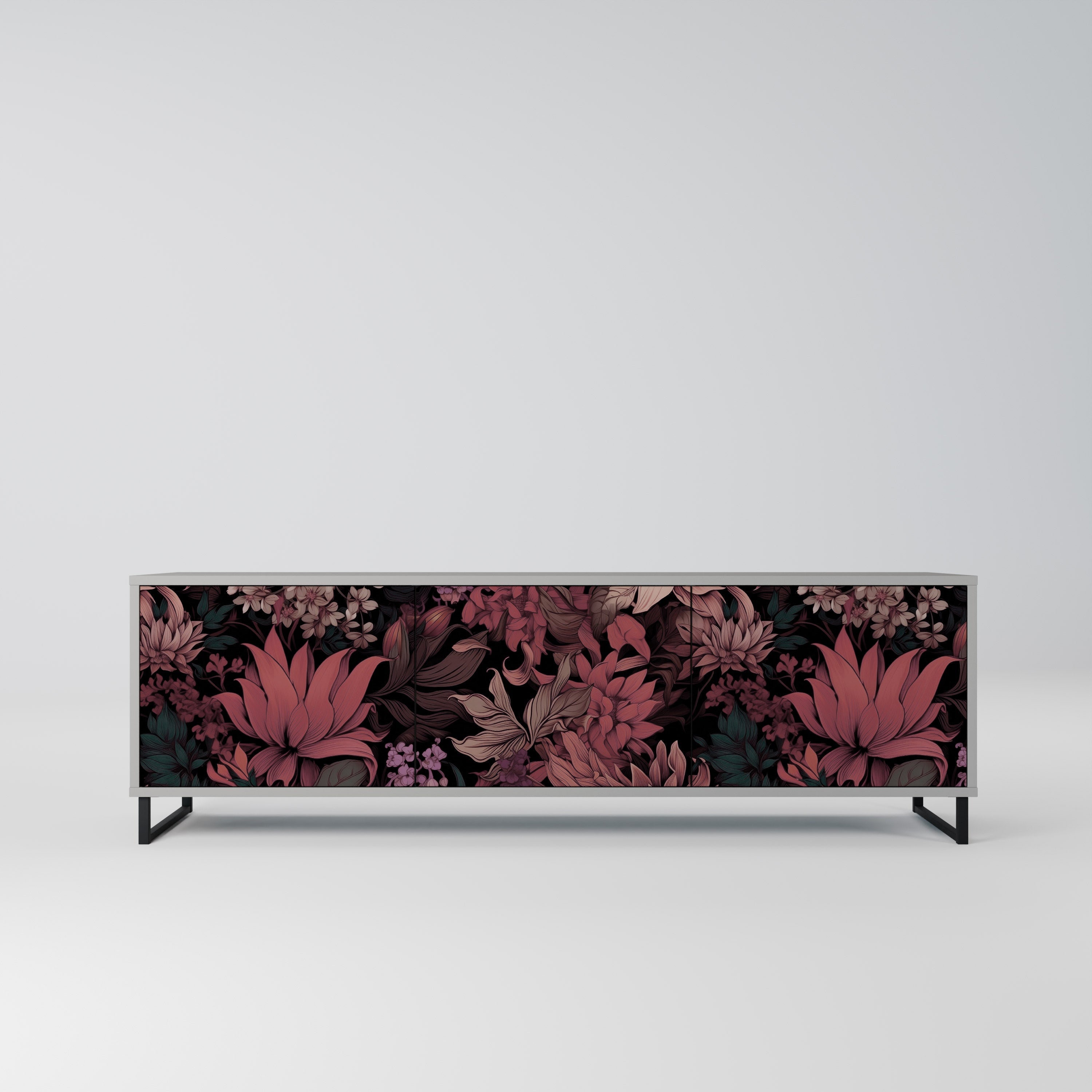 Βάση τηλεόρασης FLORAL WHISPER 3θυρη σε γκρι φινίρισμα