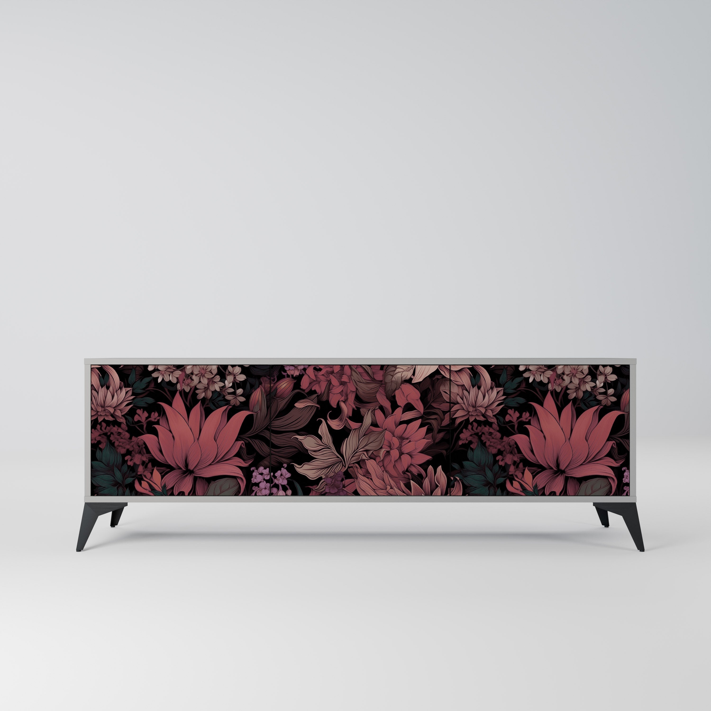 Βάση τηλεόρασης FLORAL WHISPER 3θυρη σε γκρι φινίρισμα