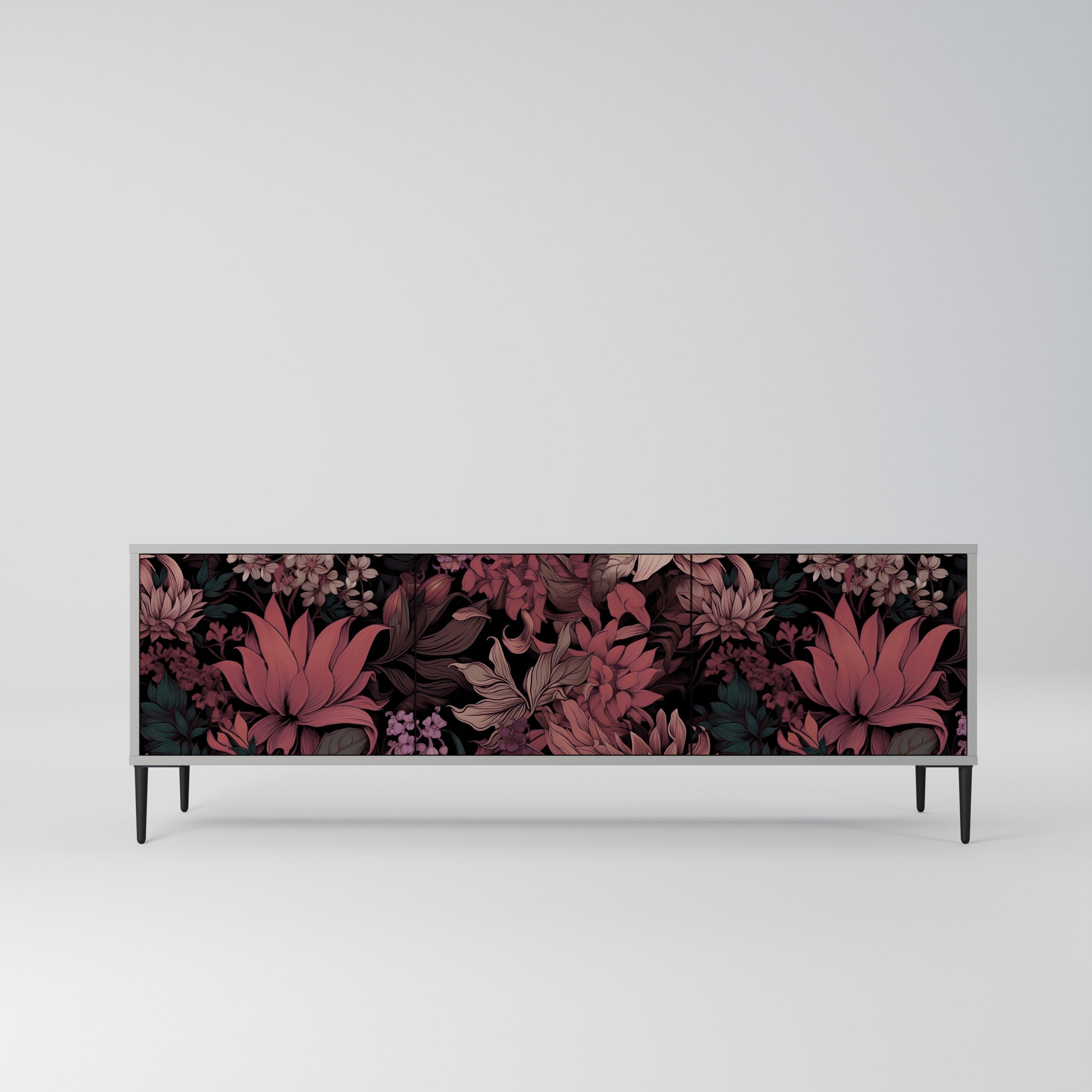 Βάση τηλεόρασης FLORAL WHISPER 3θυρη σε γκρι φινίρισμα