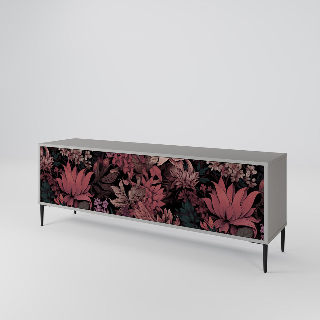 Βάση τηλεόρασης FLORAL WHISPER 3θυρη σε γκρι φινίρισμα