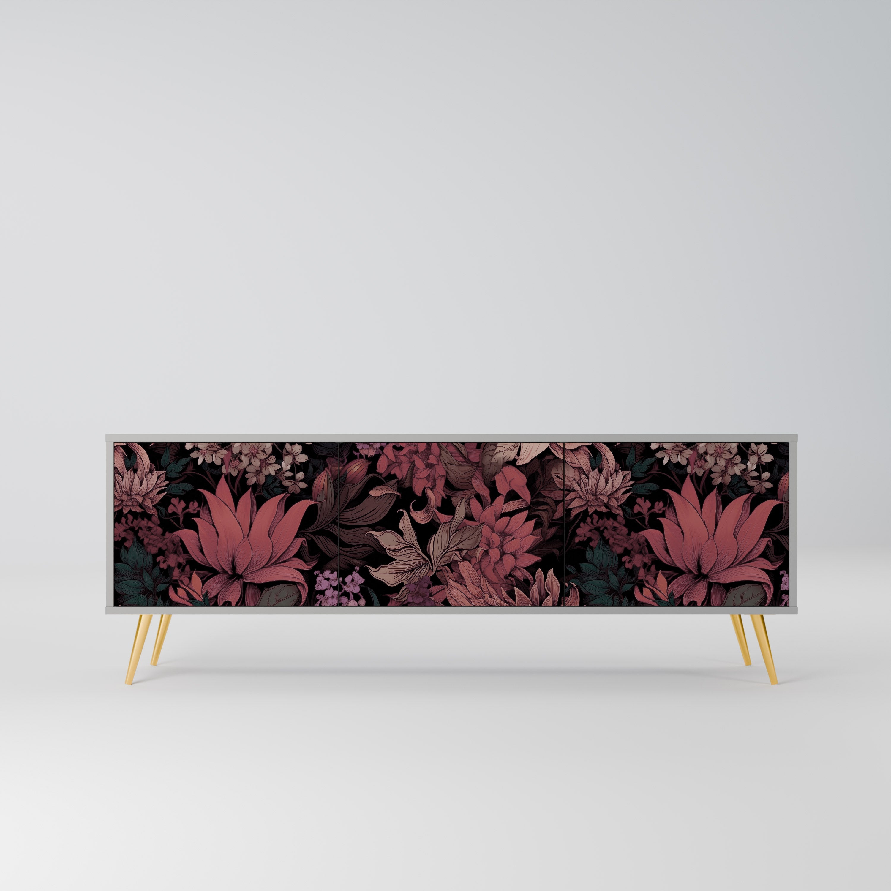 Βάση τηλεόρασης FLORAL WHISPER 3θυρη σε γκρι φινίρισμα