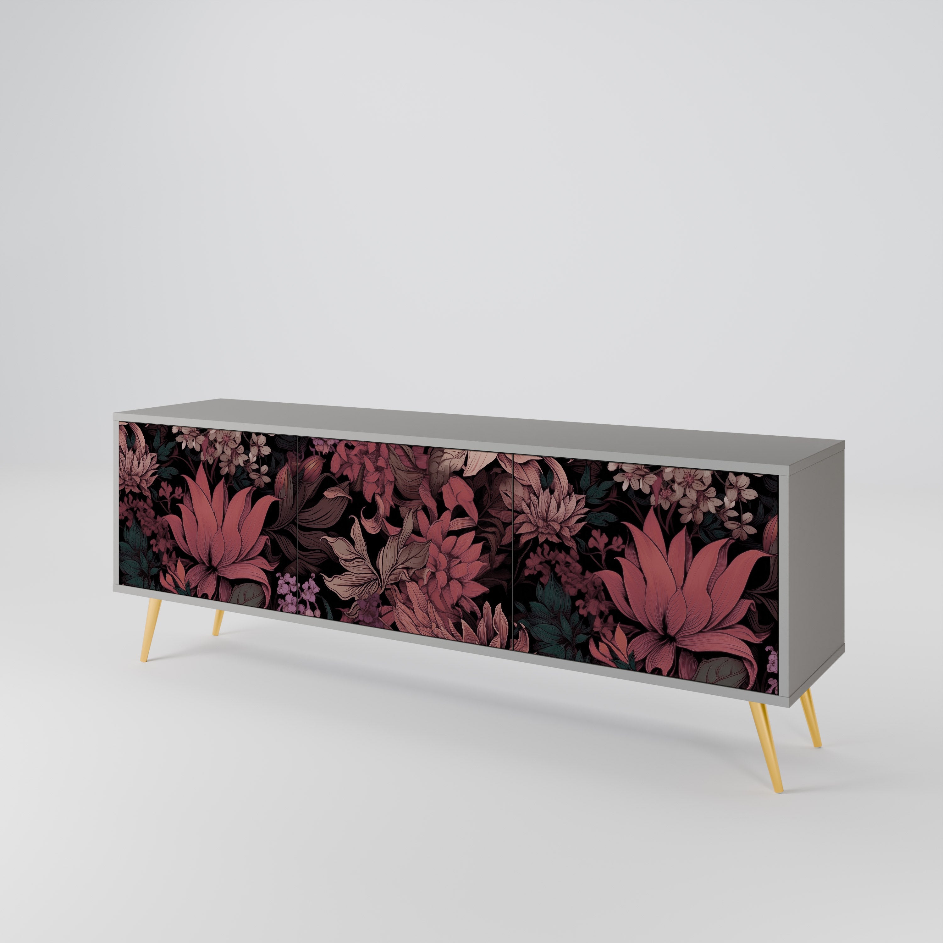 Βάση τηλεόρασης FLORAL WHISPER 3θυρη σε γκρι φινίρισμα