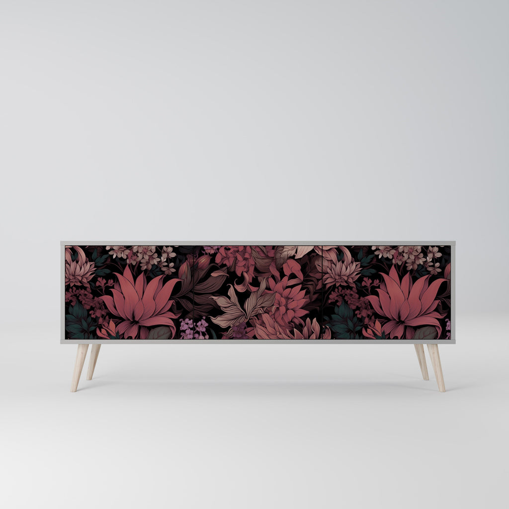 Βάση τηλεόρασης FLORAL WHISPER 3θυρη σε γκρι φινίρισμα