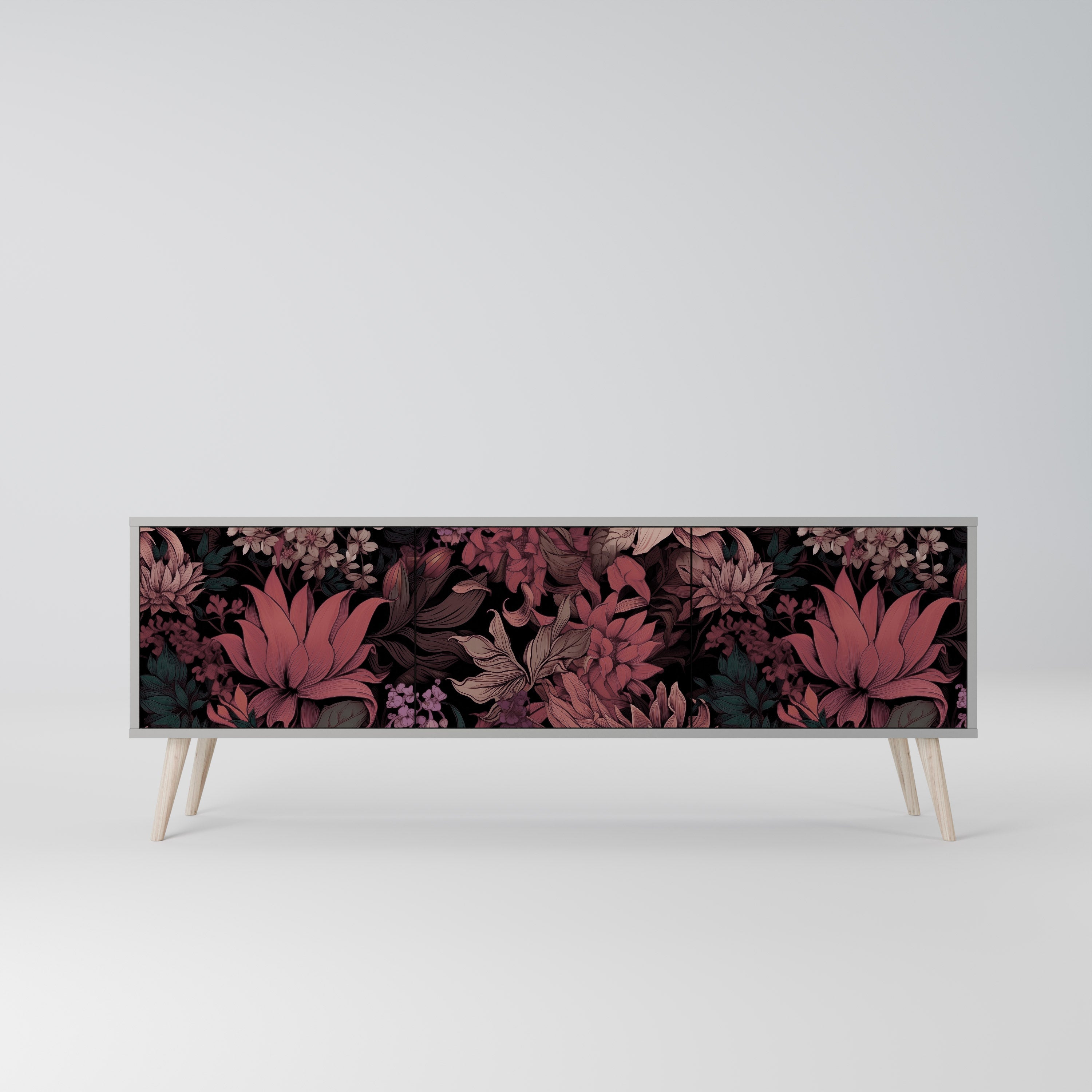 Βάση τηλεόρασης FLORAL WHISPER 3θυρη σε γκρι φινίρισμα