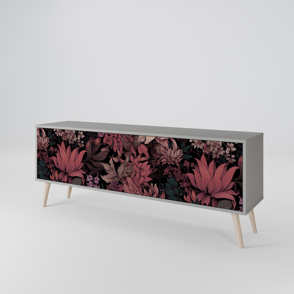 Βάση τηλεόρασης FLORAL WHISPER 3θυρη σε γκρι φινίρισμα