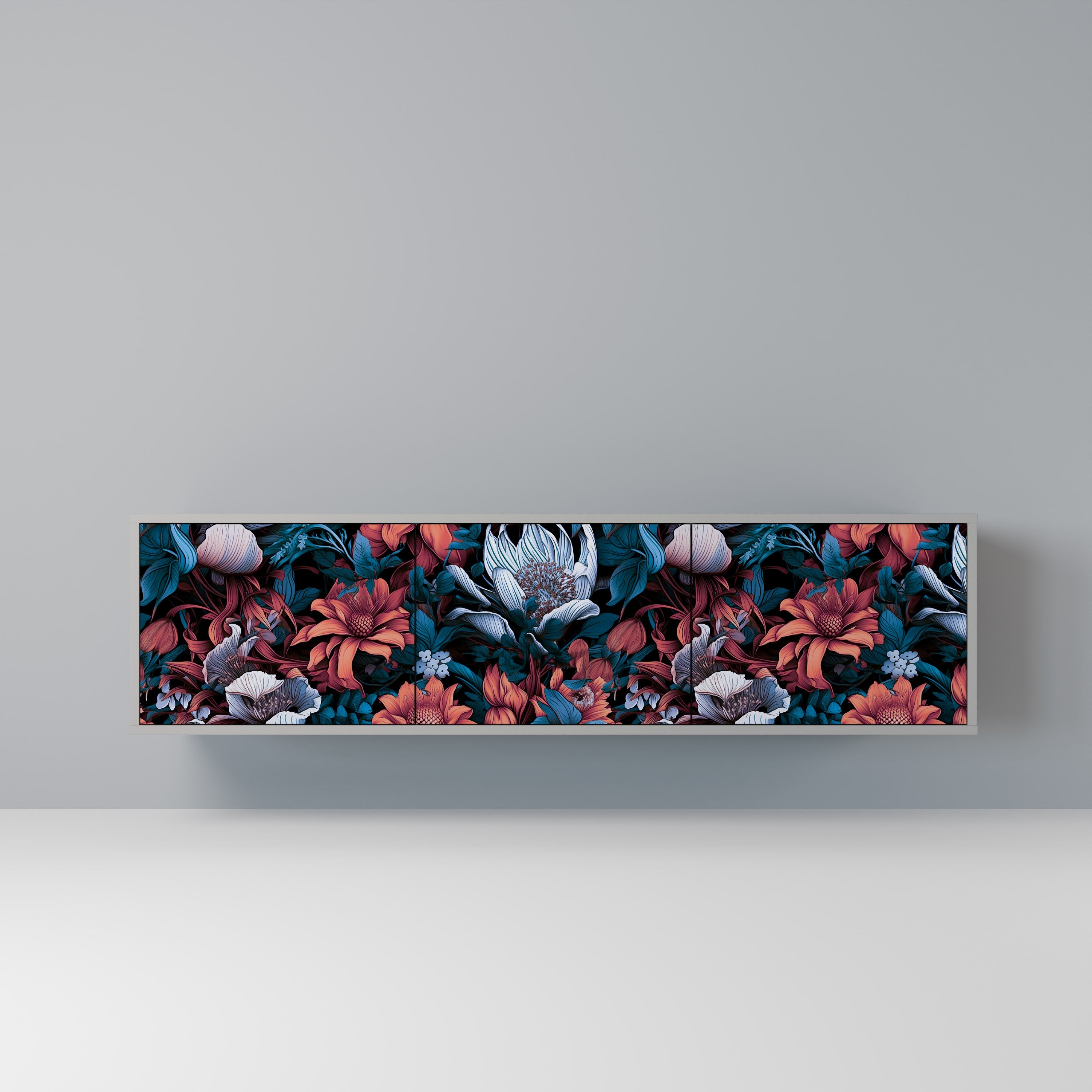 ETHEREAL BLOSSOMS Τρίθυρη βάση τηλεόρασης σε γκρι φινίρισμα