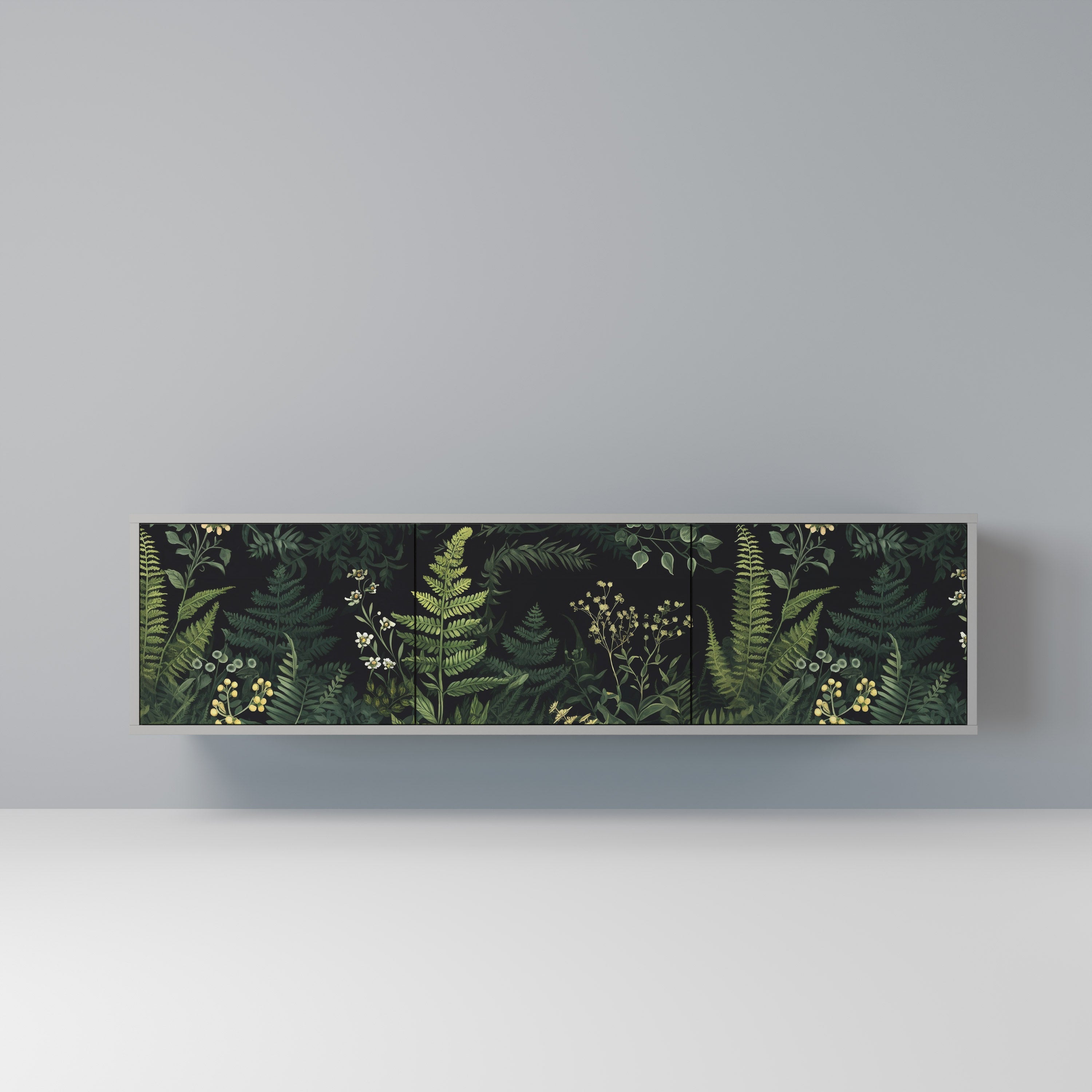 FERN FLOWERS Τρίθυρη βάση τηλεόρασης σε γκρι φινίρισμα