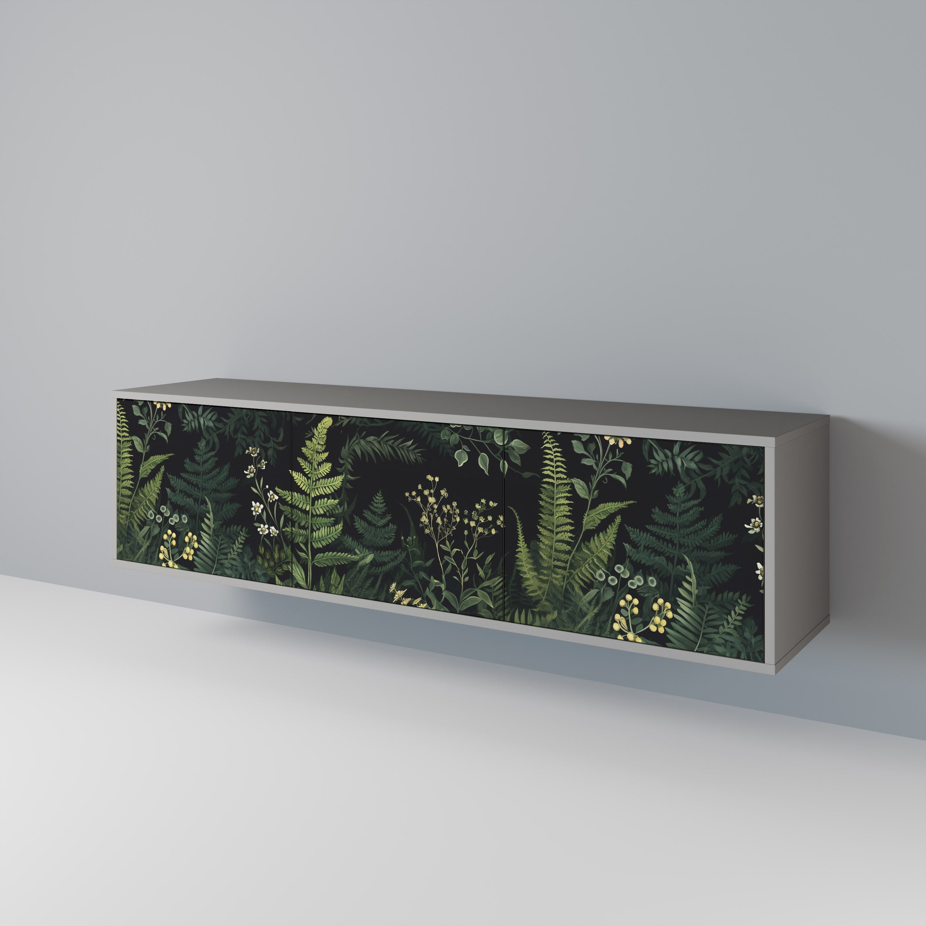 FERN FLOWERS Τρίθυρη βάση τηλεόρασης σε γκρι φινίρισμα