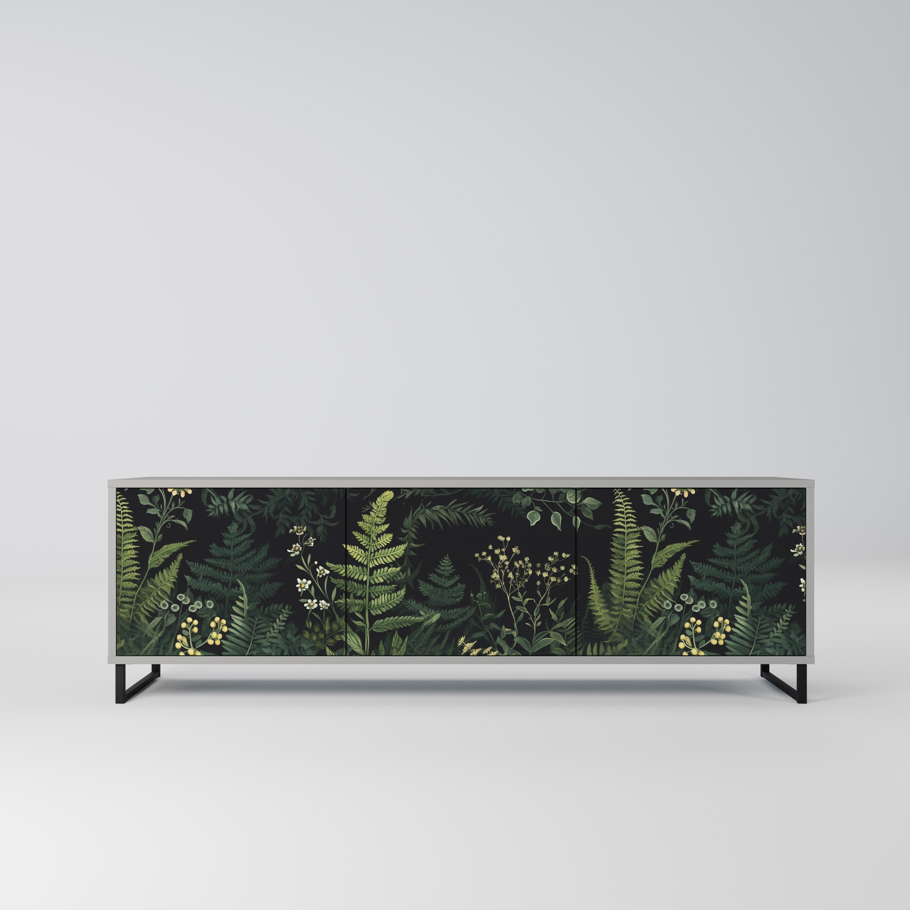 FERN FLOWERS Τρίθυρη βάση τηλεόρασης σε γκρι φινίρισμα