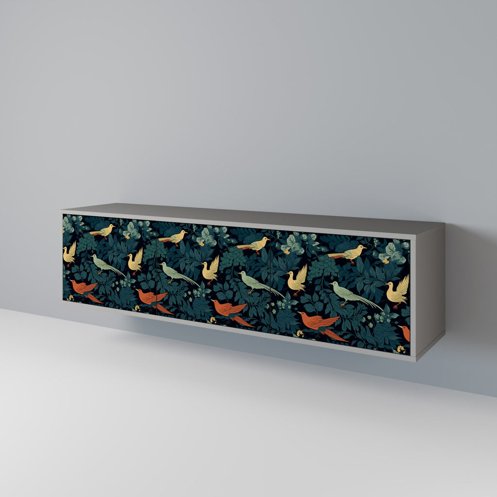 Βάση τηλεόρασης FOWL ORNAMENT με 3 πόρτες σε γκρι φινίρισμα