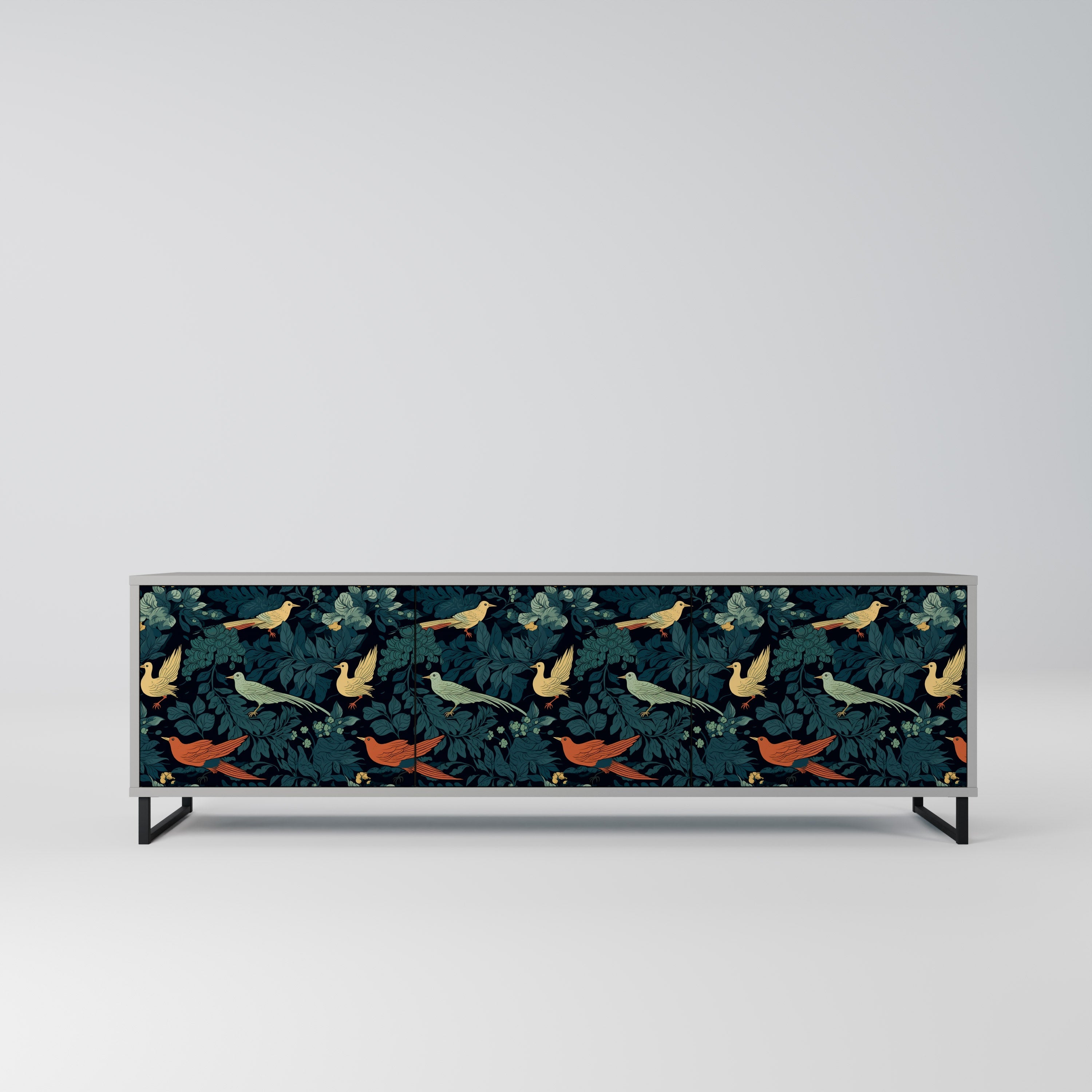 Βάση τηλεόρασης FOWL ORNAMENT με 3 πόρτες σε γκρι φινίρισμα