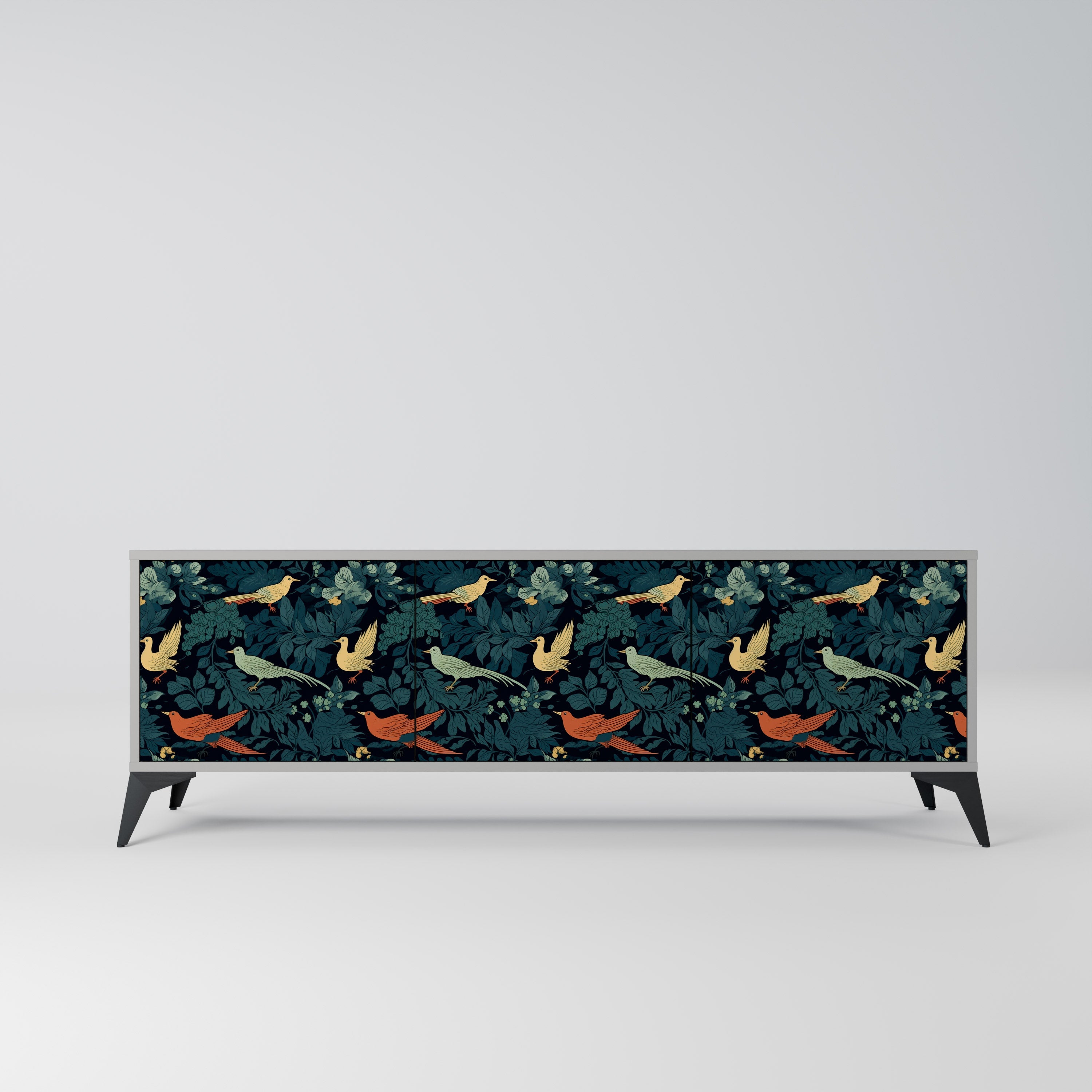 Βάση τηλεόρασης FOWL ORNAMENT με 3 πόρτες σε γκρι φινίρισμα