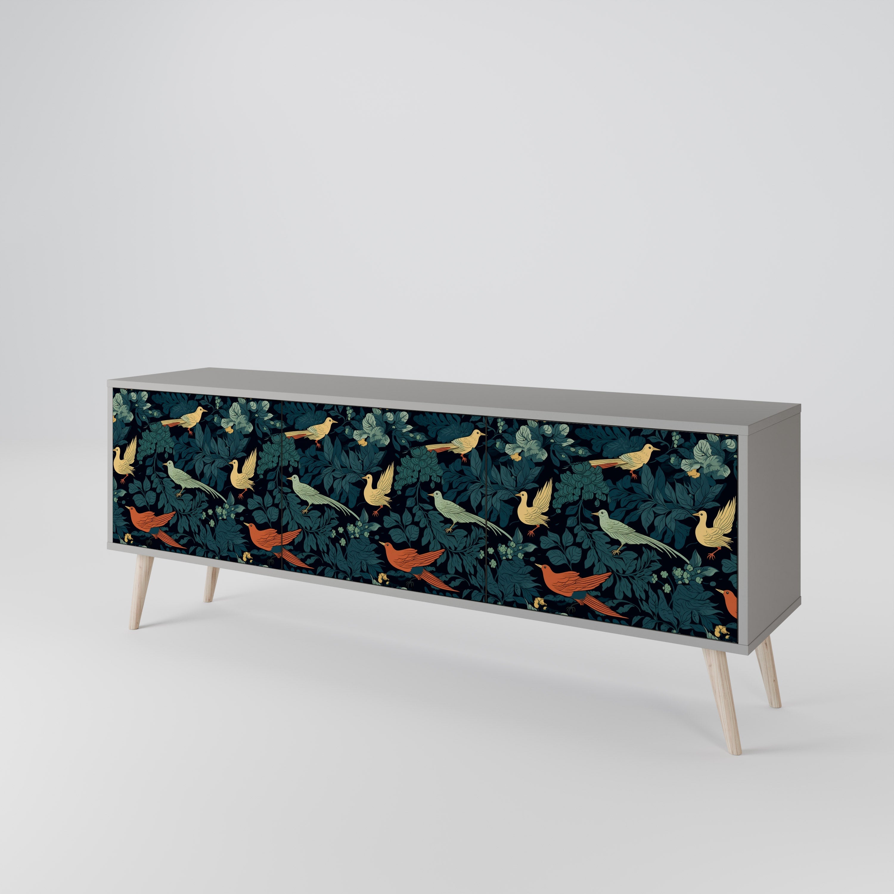 Βάση τηλεόρασης FOWL ORNAMENT με 3 πόρτες σε γκρι φινίρισμα