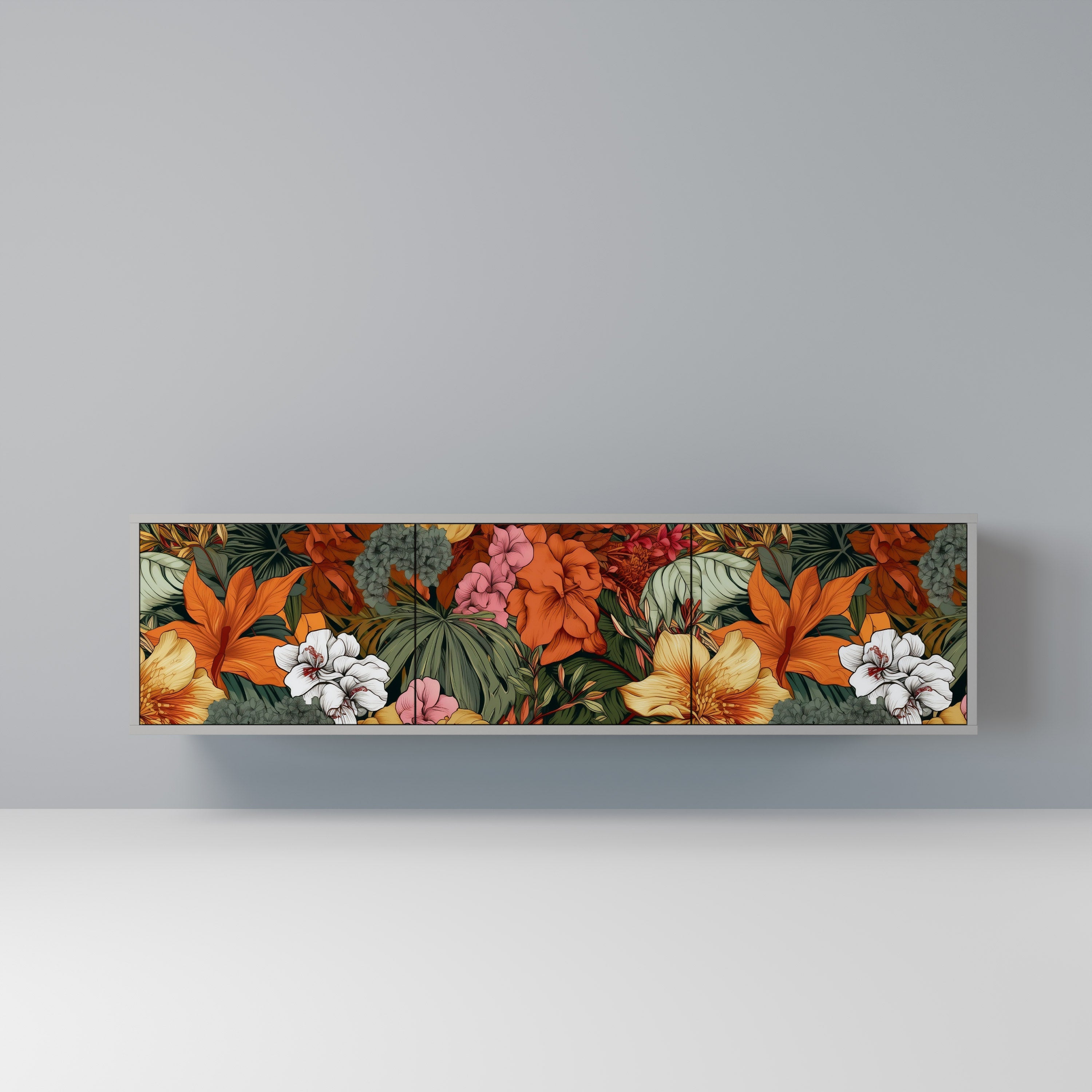 Βάση τηλεόρασης RADIANT FLORA με 3 πόρτες σε γκρι φινίρισμα