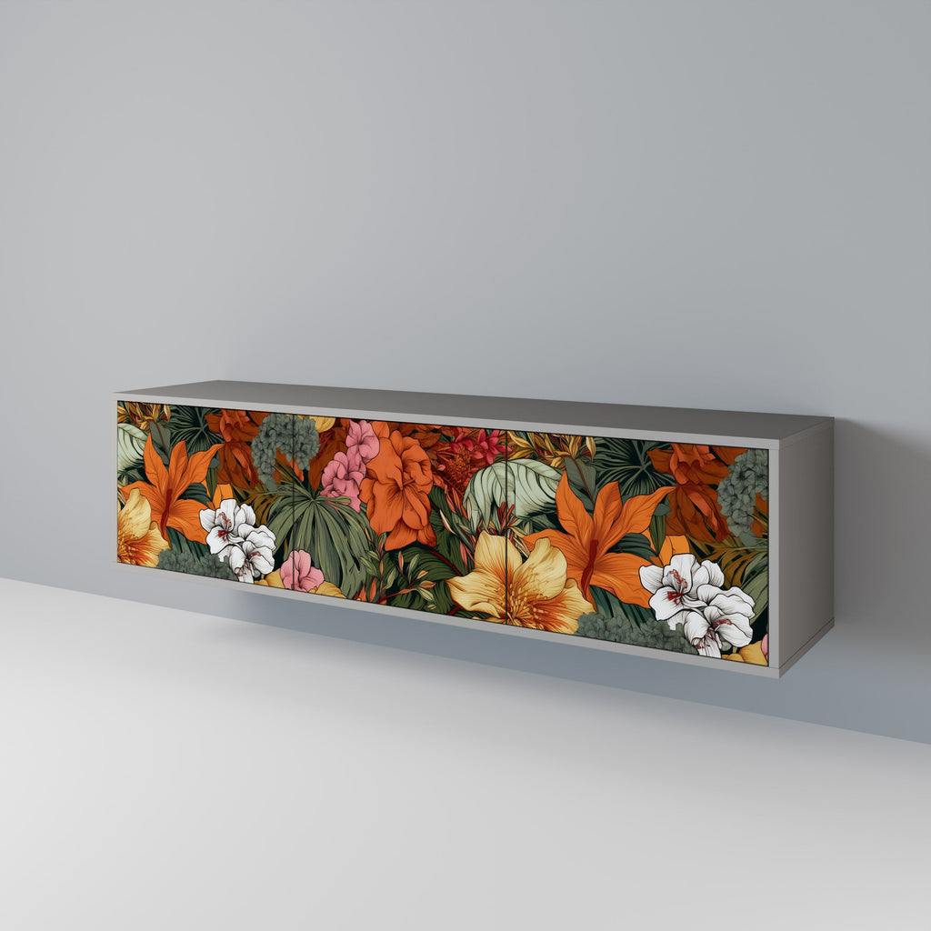 Βάση τηλεόρασης RADIANT FLORA με 3 πόρτες σε γκρι φινίρισμα