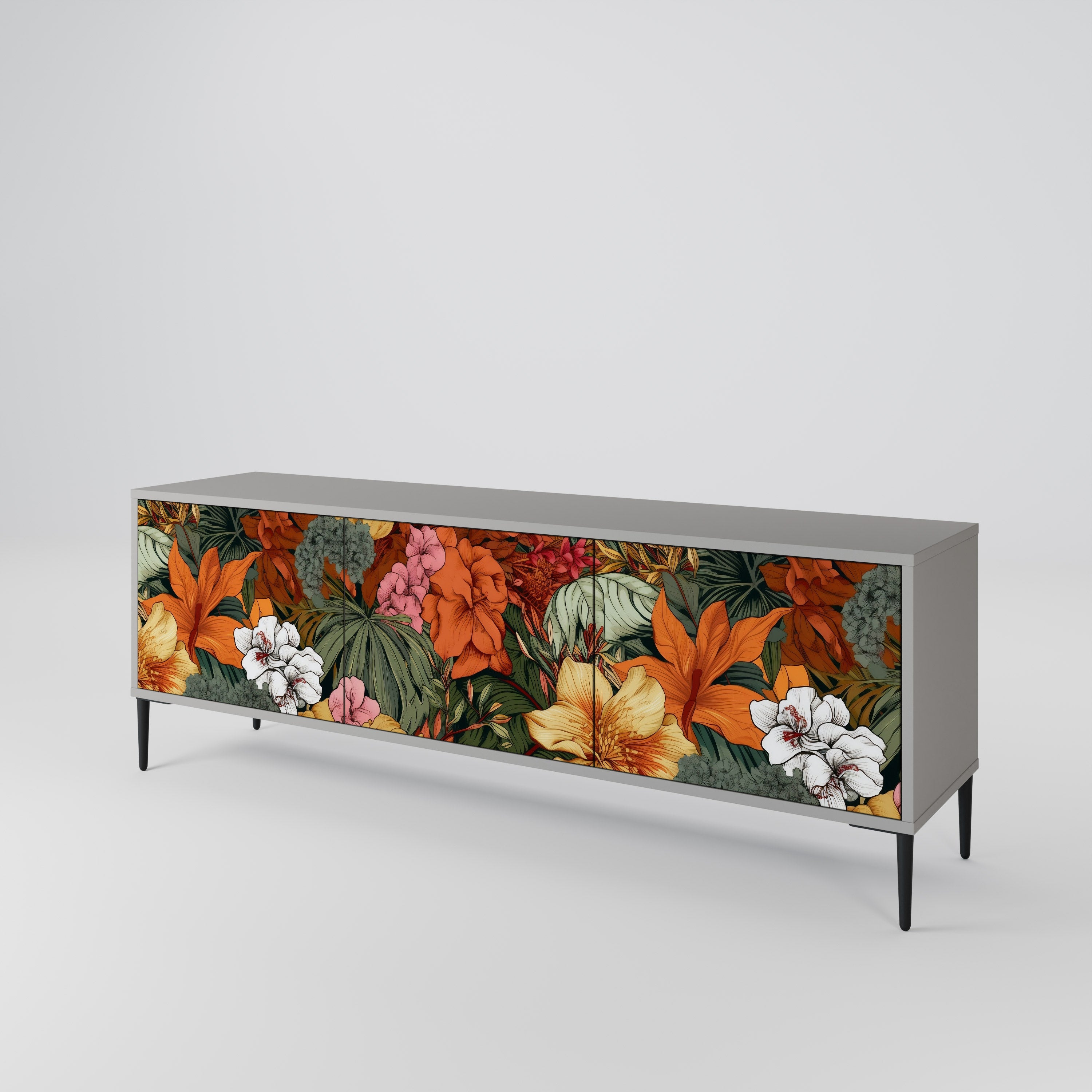Βάση τηλεόρασης RADIANT FLORA με 3 πόρτες σε γκρι φινίρισμα