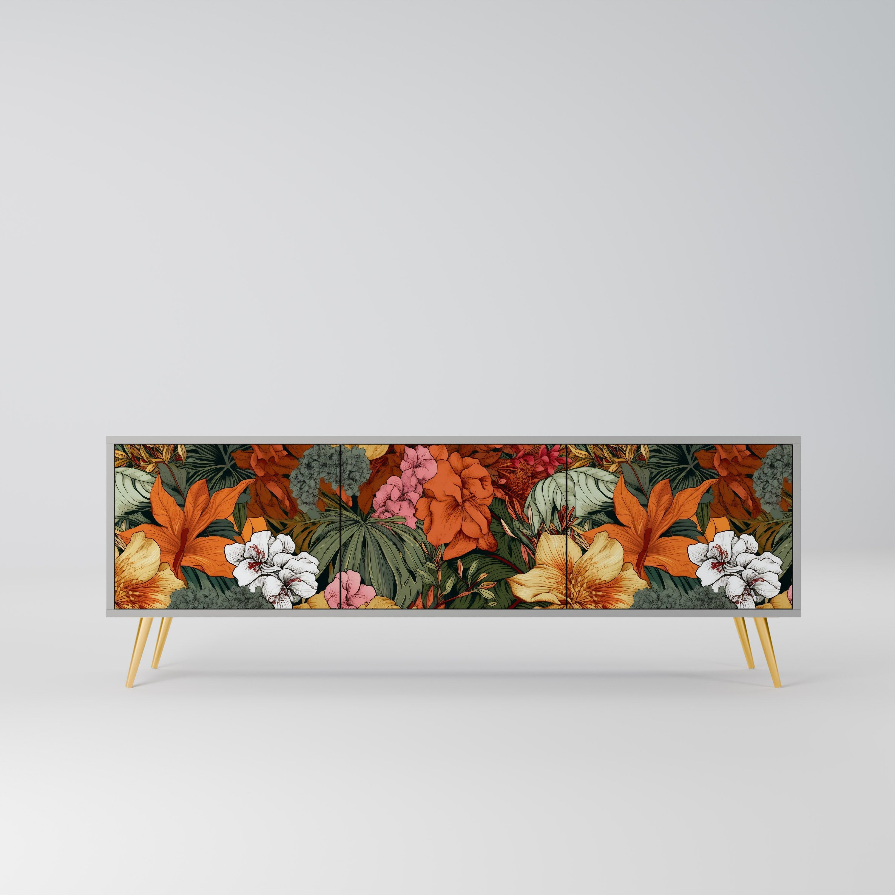 Βάση τηλεόρασης RADIANT FLORA με 3 πόρτες σε γκρι φινίρισμα