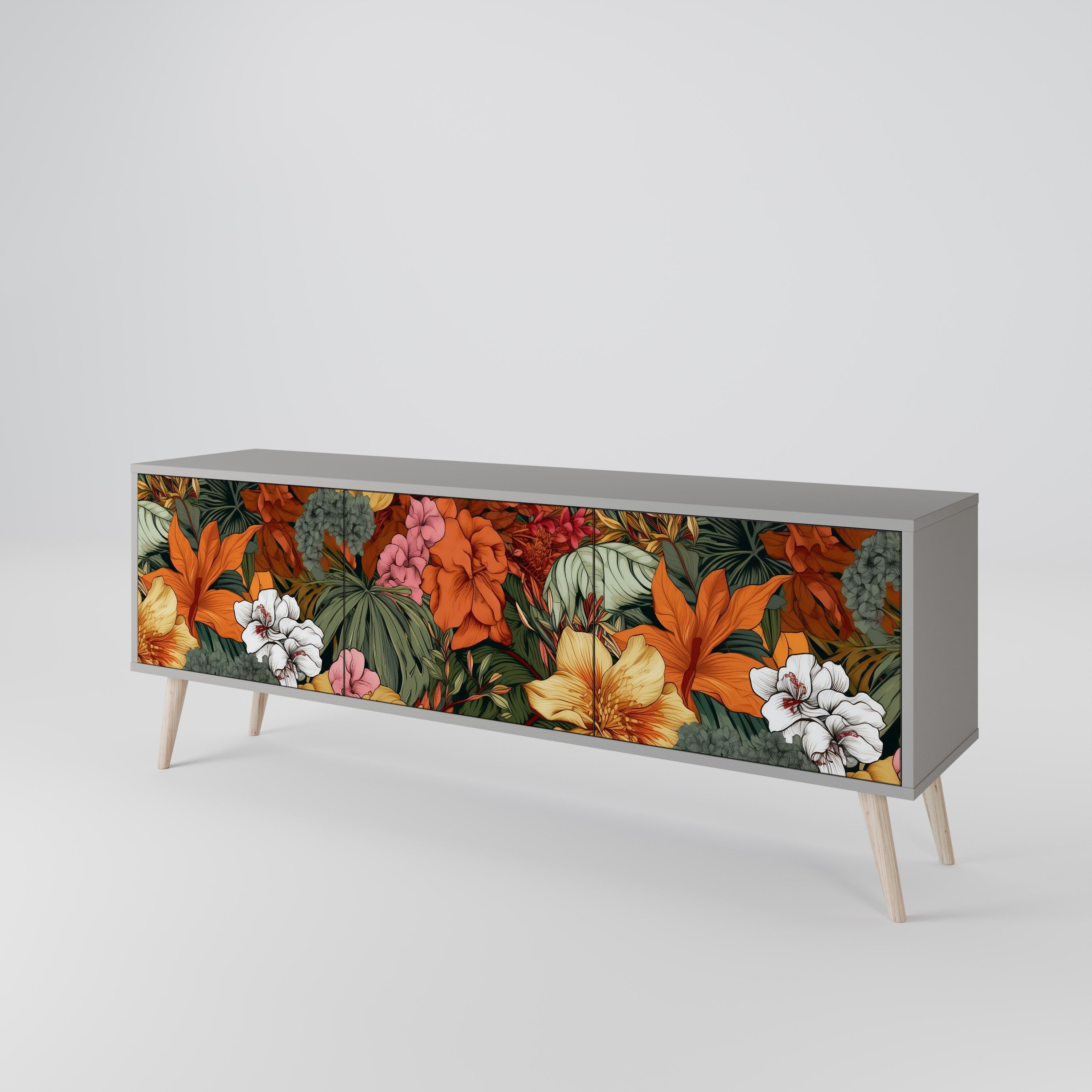 Βάση τηλεόρασης RADIANT FLORA με 3 πόρτες σε γκρι φινίρισμα