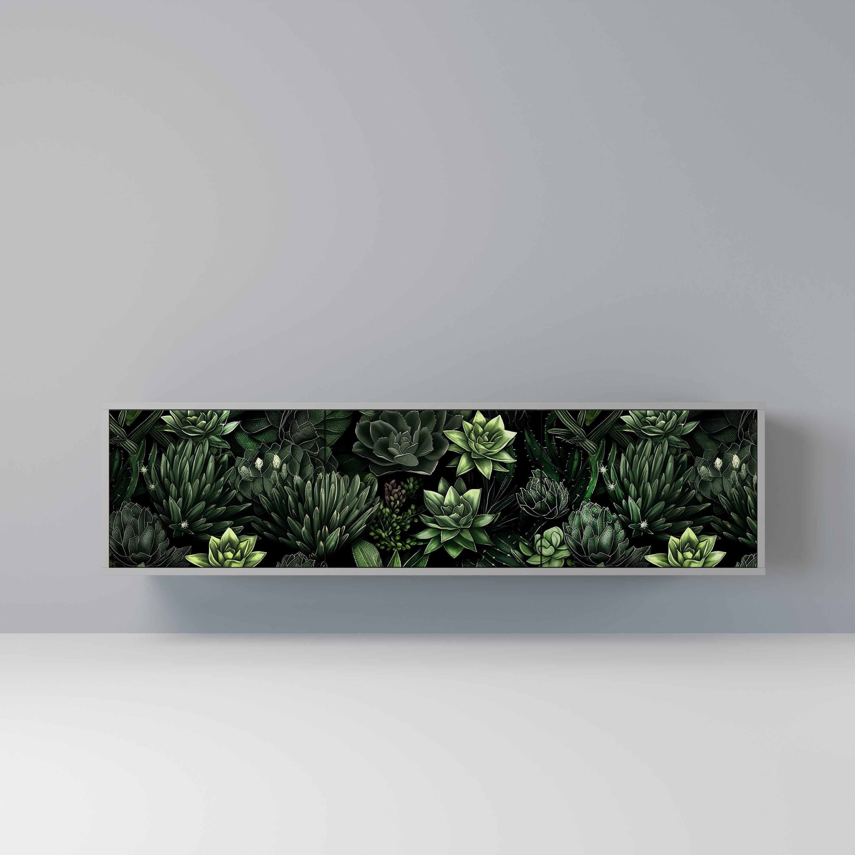 Βάση τηλεόρασης SUCCULENT JUNGLE με 3 πόρτες σε γκρι φινίρισμα