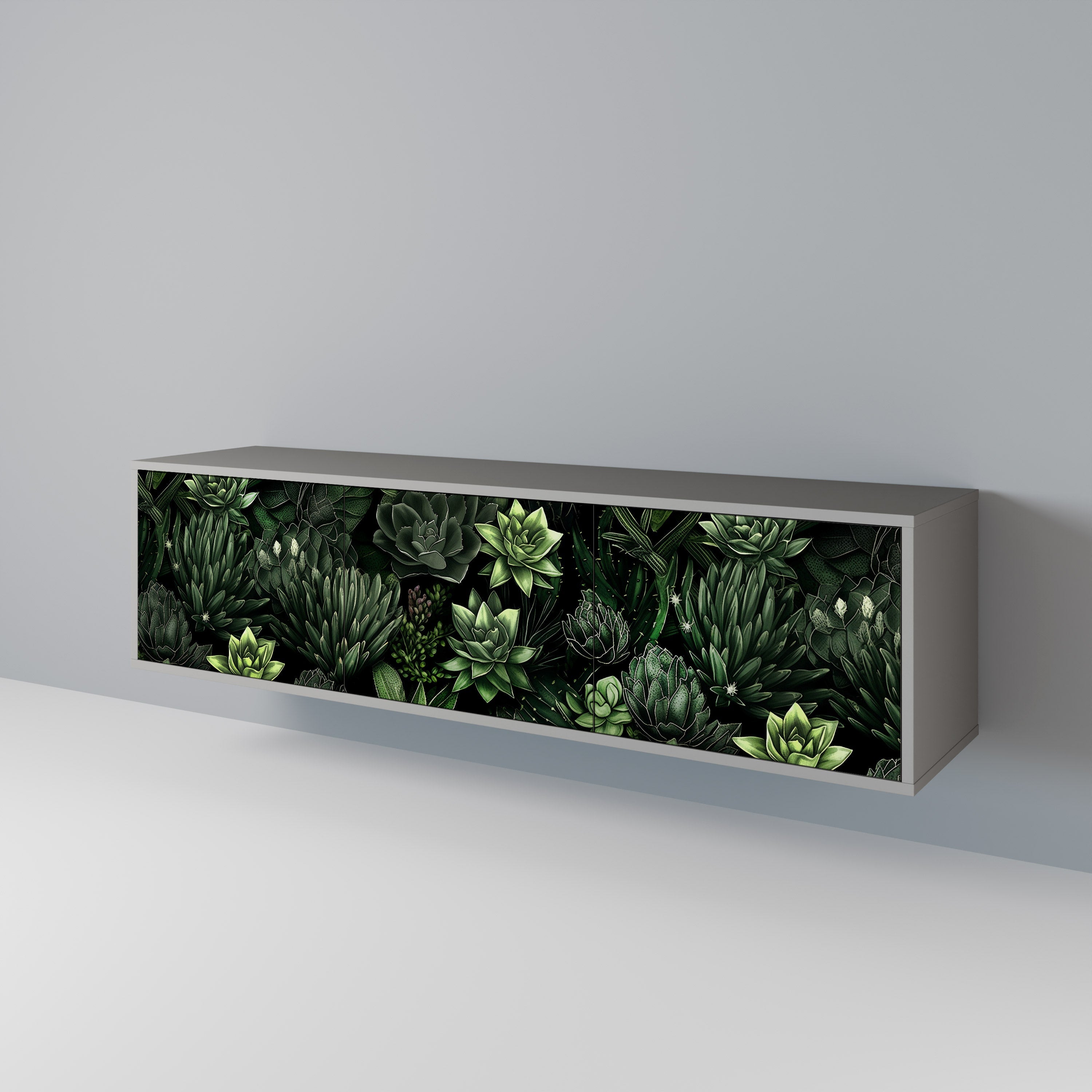 Βάση τηλεόρασης SUCCULENT JUNGLE με 3 πόρτες σε γκρι φινίρισμα